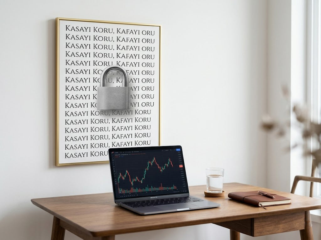 Kasayı Koru - Kafayı Koru | Trader Ofis Posteri | Borsa Grafik Duvar Sanatı | Finans Temalı Dekoratif Baskı 3 Ebat