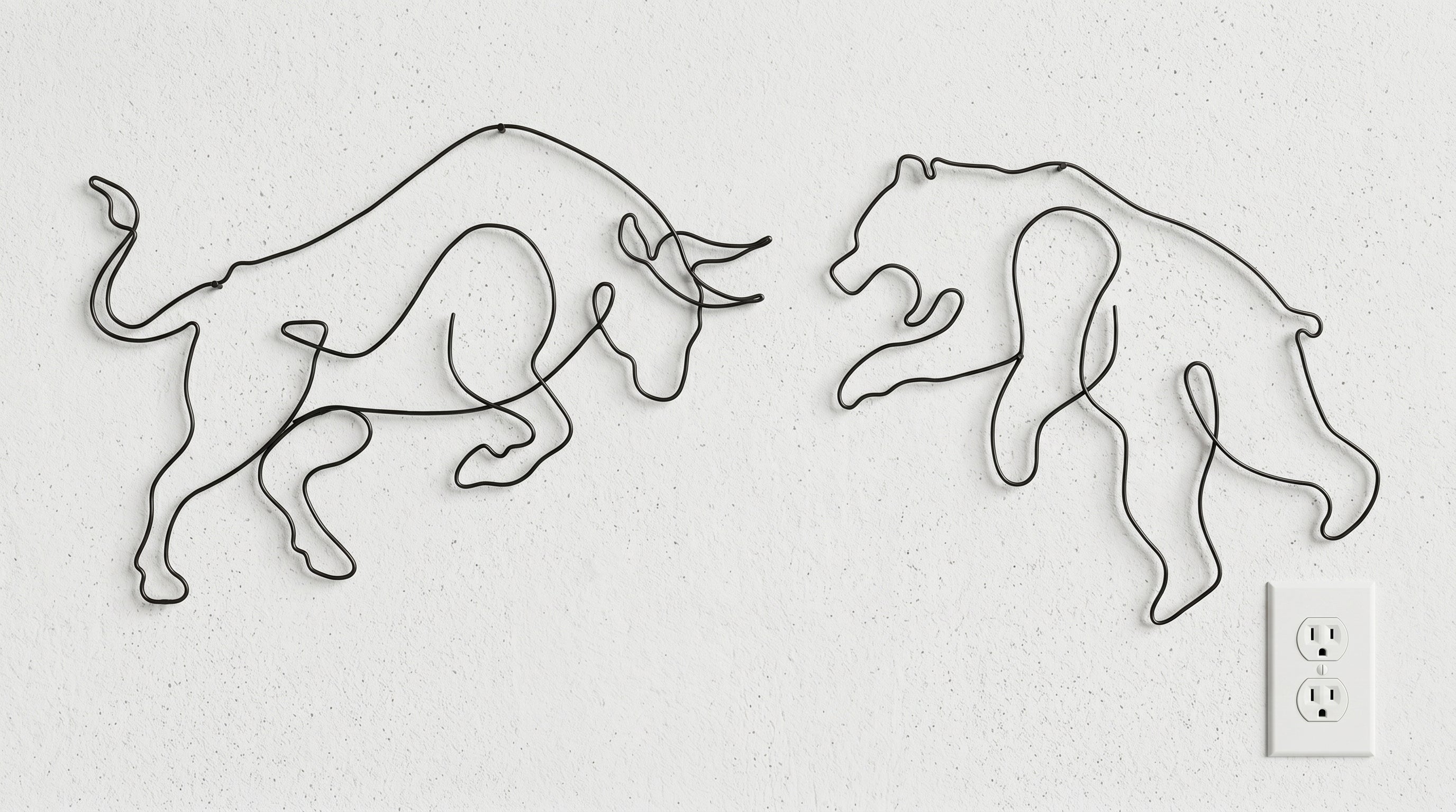 Ayı Boğa (Bull & Bear) Tel Duvar Dekoru - Tek Çizgi Minimalist Metal Duvar Seti - Borsa ve Ofis Hediyesi