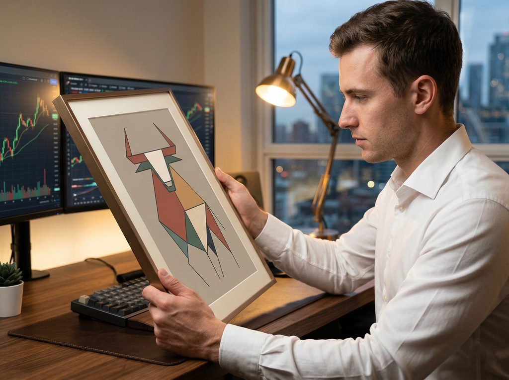 Minimalist Boğa İlustrasayon Posteri — Borsa ve Finansın Gücü | Trader Setup Öğesi | Yatırımcı Hediyesi