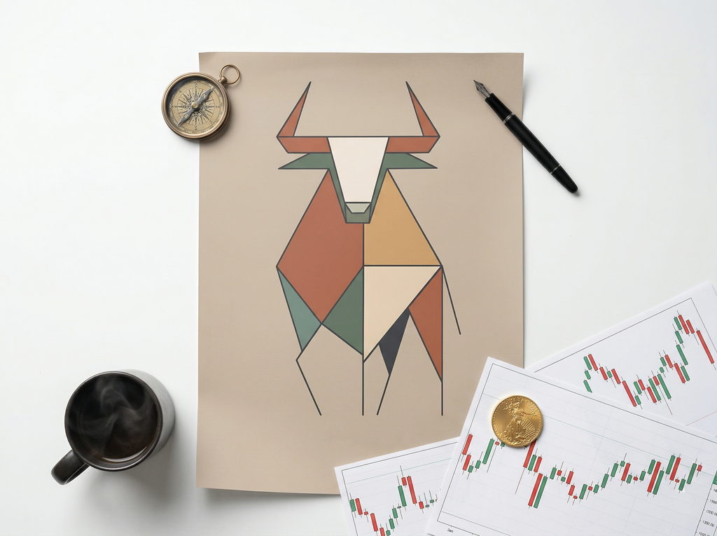 Minimalist Boğa İlustrasayon Posteri — Borsa ve Finansın Gücü | Trader Setup Öğesi | Yatırımcı Hediyesi
