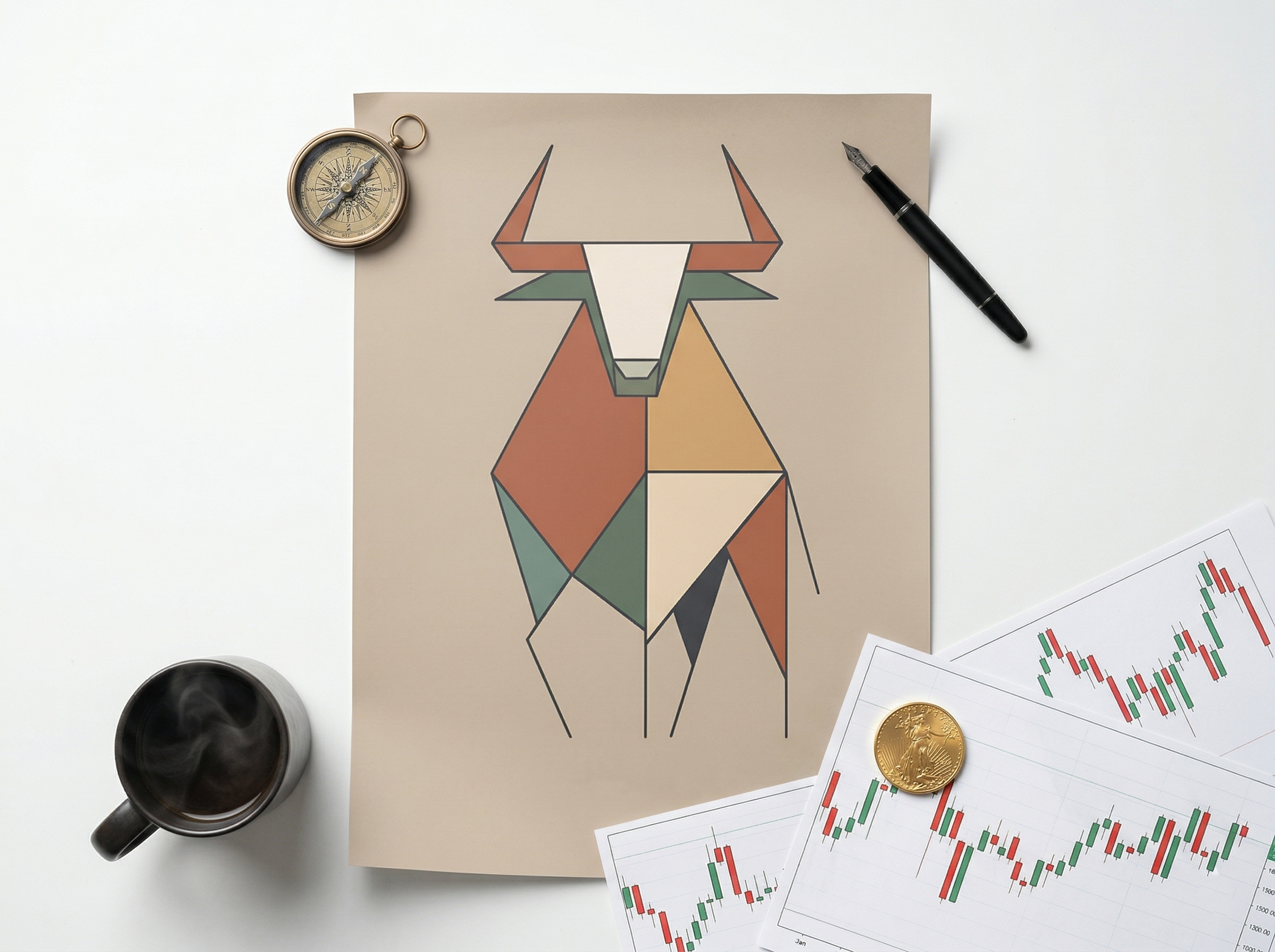 Minimalist Boğa İlustrasayon Posteri — Borsa ve Finansın Gücü | Trader Setup Öğesi | Yatırımcı Hediyesi