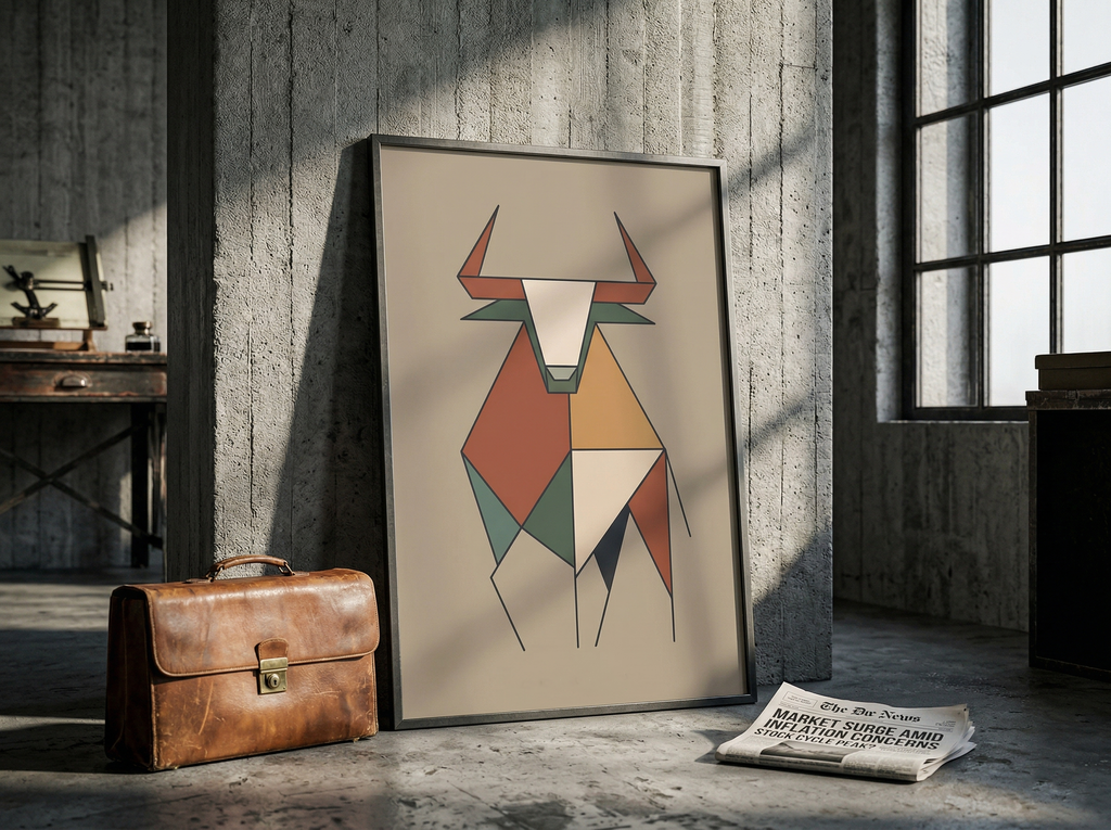 Minimalist Boğa İlustrasayon Posteri — Borsa ve Finansın Gücü | Trader Setup Öğesi | Yatırımcı Hediyesi