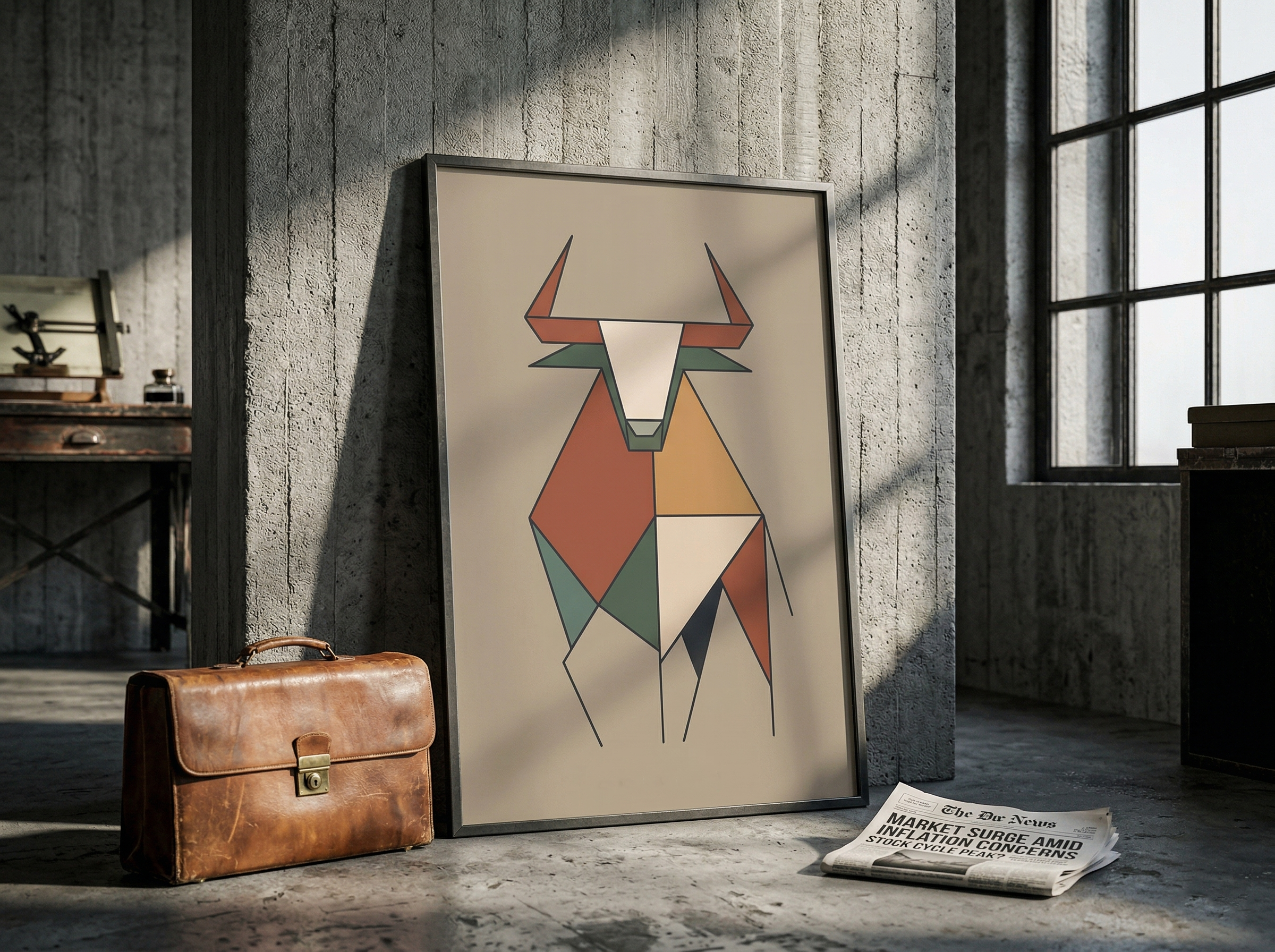 Minimalist Boğa İlustrasayon Posteri — Borsa ve Finansın Gücü | Trader Setup Öğesi | Yatırımcı Hediyesi