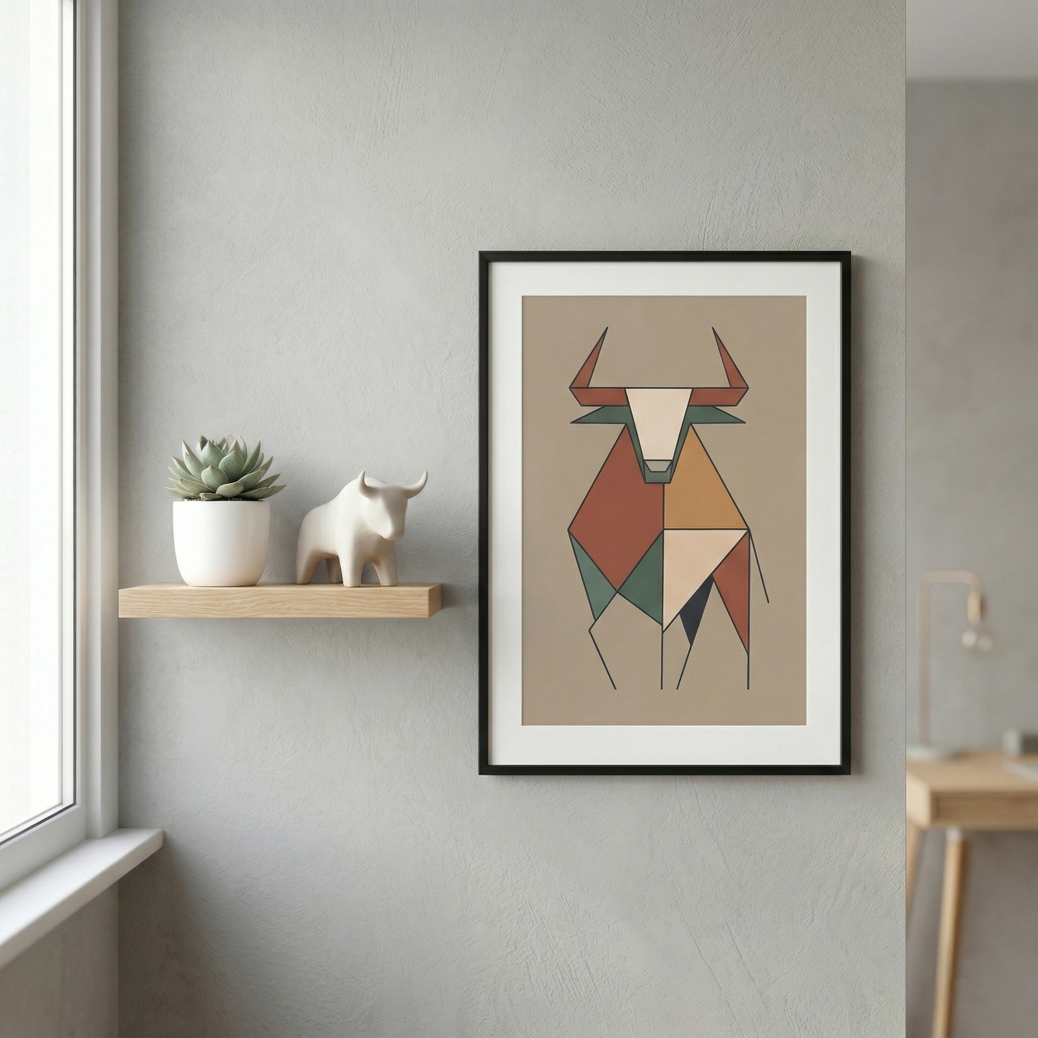 Minimalist Boğa İlustrasayon Posteri — Borsa ve Finansın Gücü | Trader Setup Öğesi | Yatırımcı Hediyesi