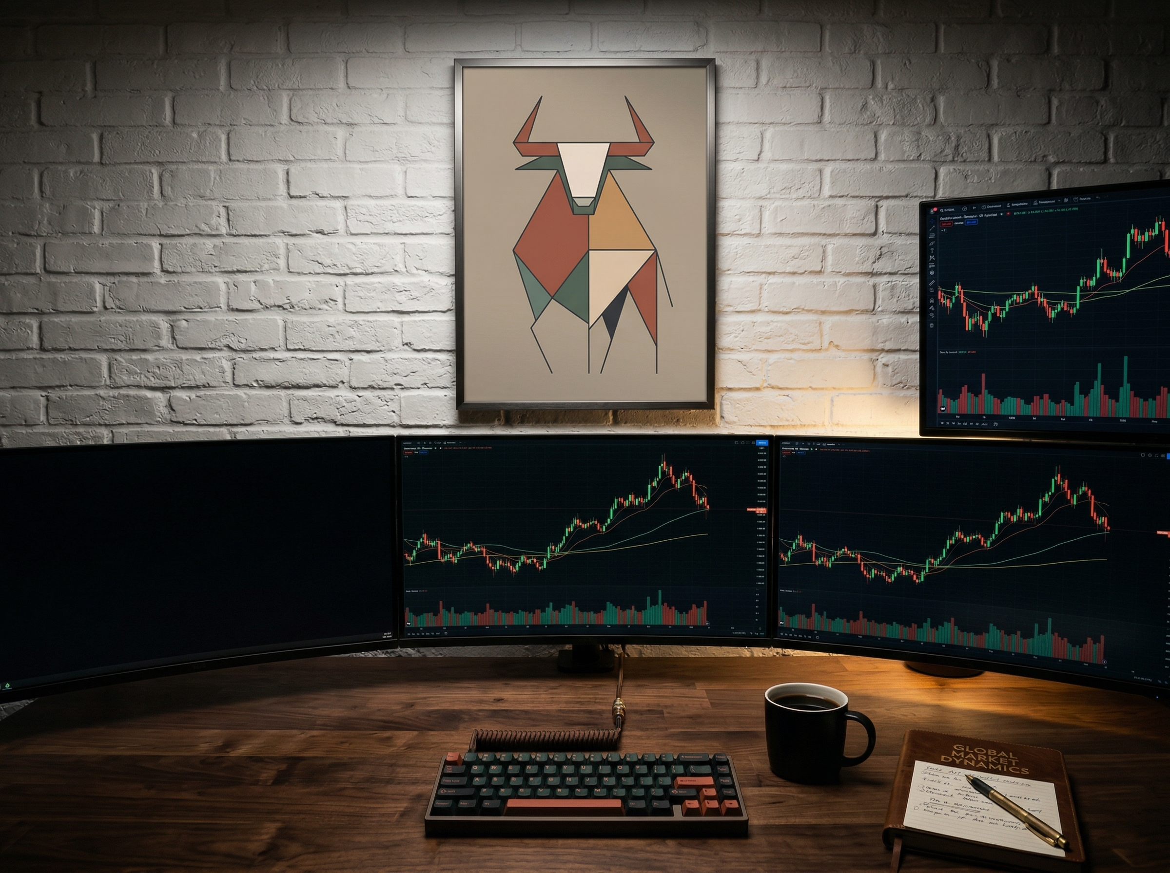 Minimalist Boğa İlustrasayon Posteri — Borsa ve Finansın Gücü | Trader Setup Öğesi | Yatırımcı Hediyesi