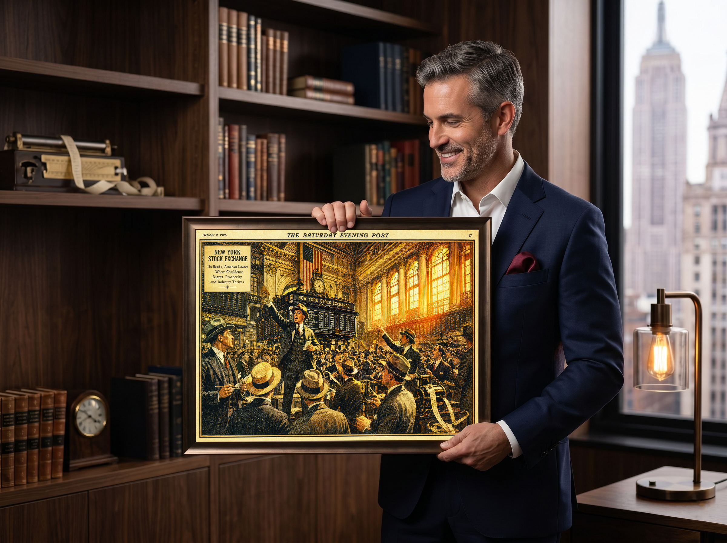1920'ler Borsa Tarihi Tablosu | New York Borsası Vintage Poster | Bankacı Hediyesi | Wall Street Ofis Dekorasyonu (Çerçevesiz)