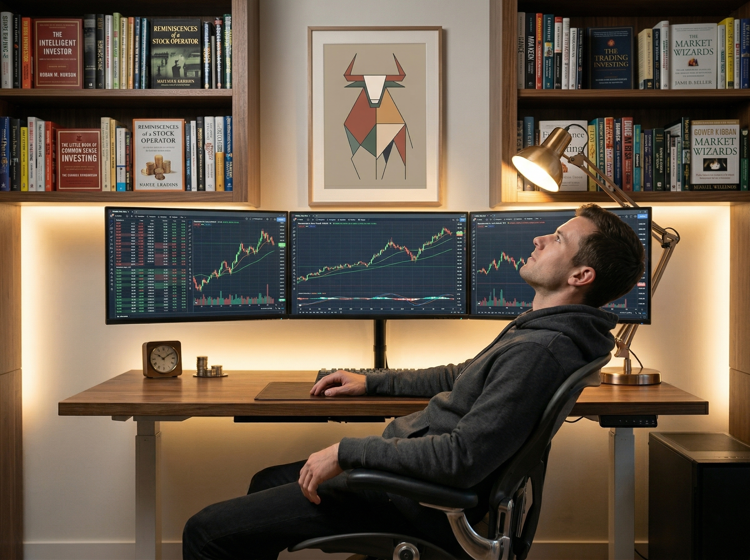 Minimalist Boğa İlustrasayon Posteri — Borsa ve Finansın Gücü | Trader Setup Öğesi | Yatırımcı Hediyesi