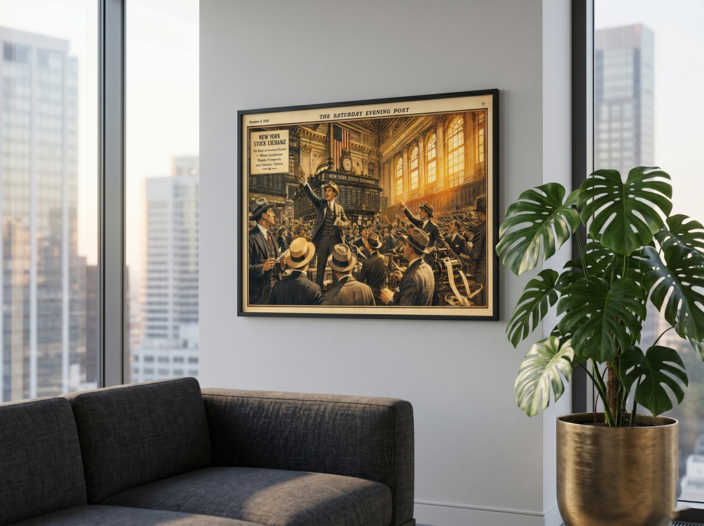 1920'ler Borsa Tarihi Tablosu | New York Borsası Vintage Poster | Bankacı Hediyesi | Wall Street Ofis Dekorasyonu (Çerçevesiz)
