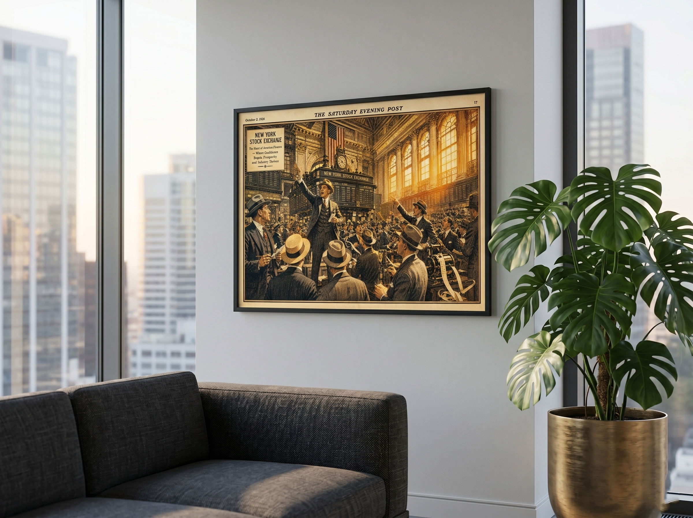 1920'ler Borsa Tarihi Tablosu | New York Borsası Vintage Poster | Bankacı Hediyesi | Wall Street Ofis Dekorasyonu (Çerçevesiz)