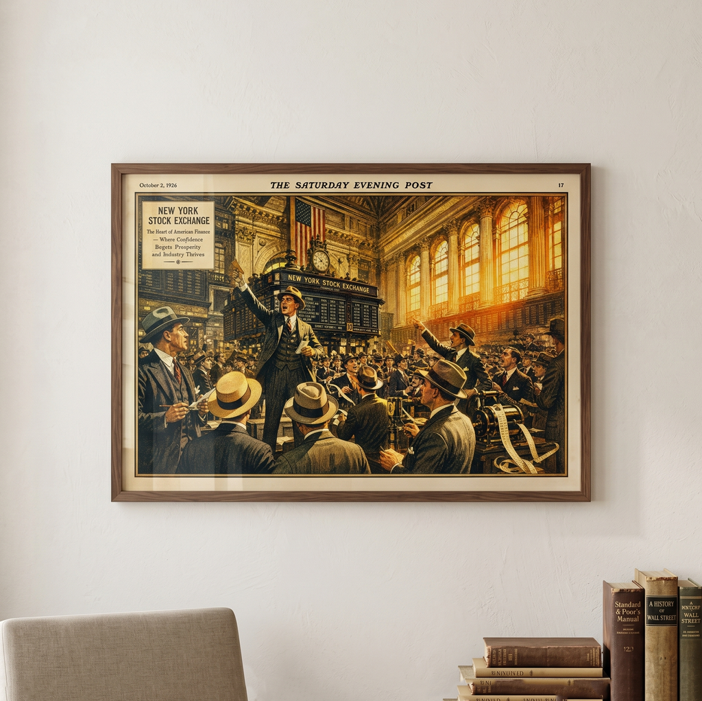 1920'ler Borsa Tarihi Tablosu | New York Borsası Vintage Poster | Bankacı Hediyesi | Wall Street Ofis Dekorasyonu (Çerçevesiz)