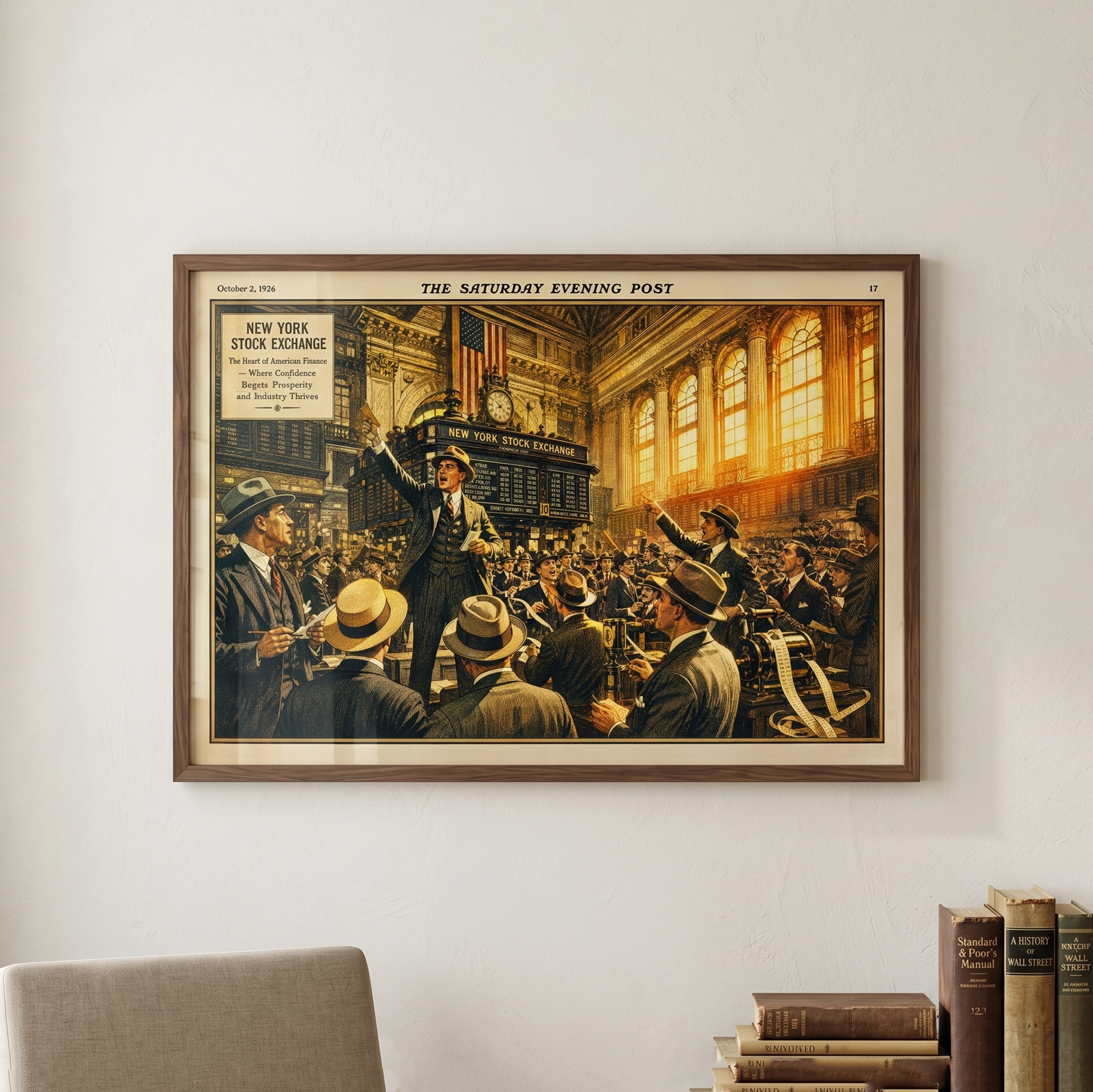 1920'ler Borsa Tarihi Tablosu | New York Borsası Vintage Poster | Bankacı Hediyesi | Wall Street Ofis Dekorasyonu (Çerçevesiz)