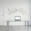 Ayı Boğa (Bull & Bear) Tel Duvar Dekoru - Tek Çizgi Minimalist Metal Duvar Seti - Borsa ve Ofis Hediyesi