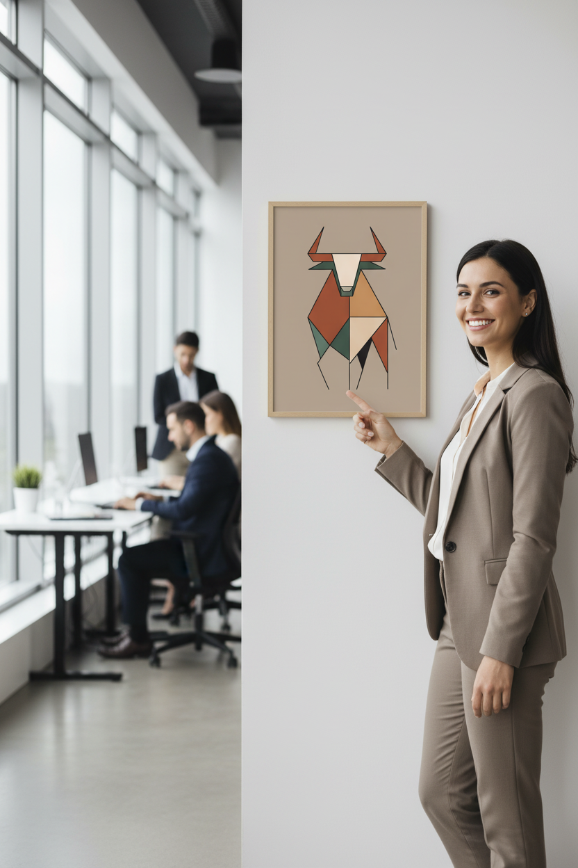Minimalist Boğa İlustrasayon Posteri — Borsa ve Finansın Gücü | Trader Setup Öğesi | Yatırımcı Hediyesi