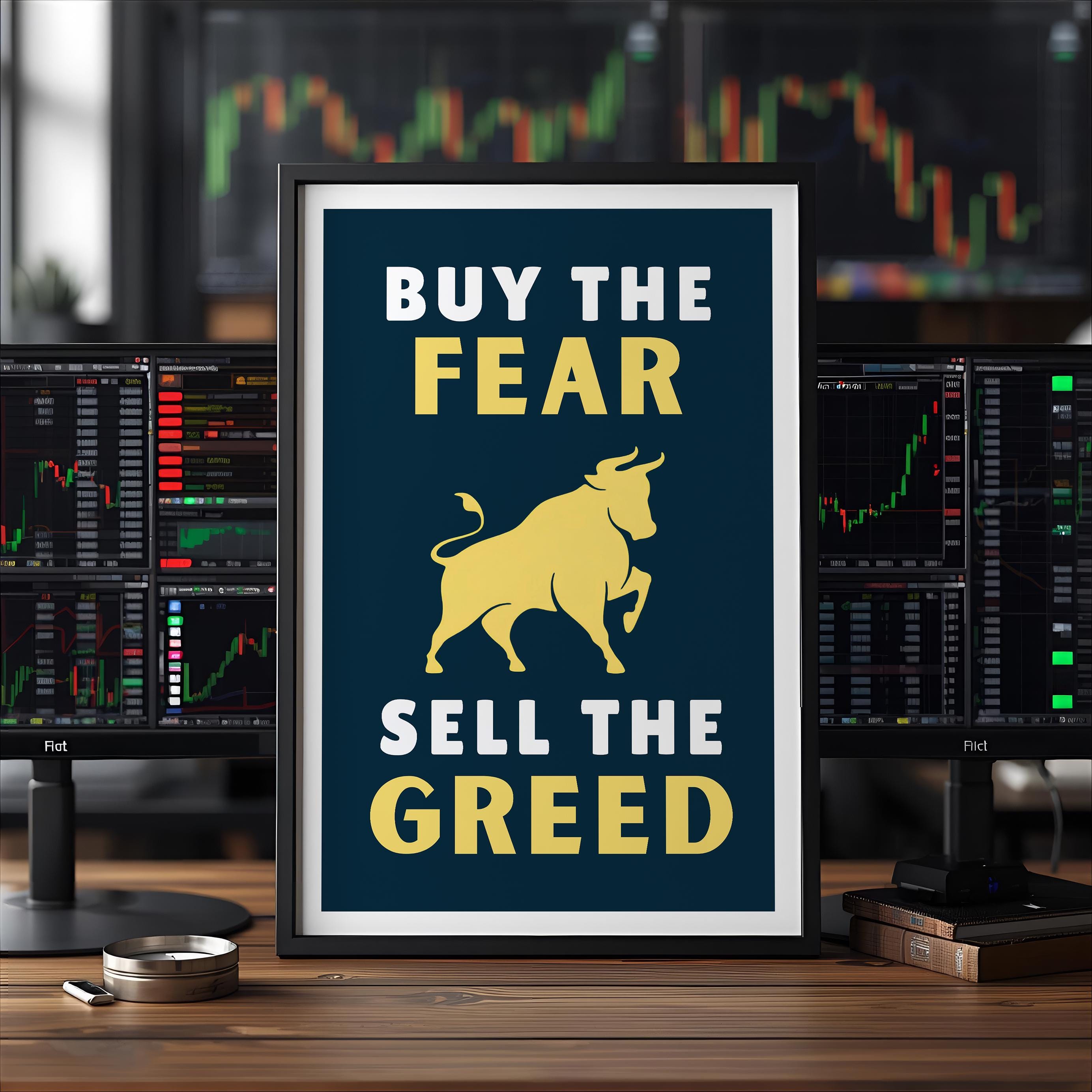Buy The Fear Sell The Greed | Korku varken al, coşku varken sat | Trader Hediyesi | Finans Posteri | Ofis Dekoru