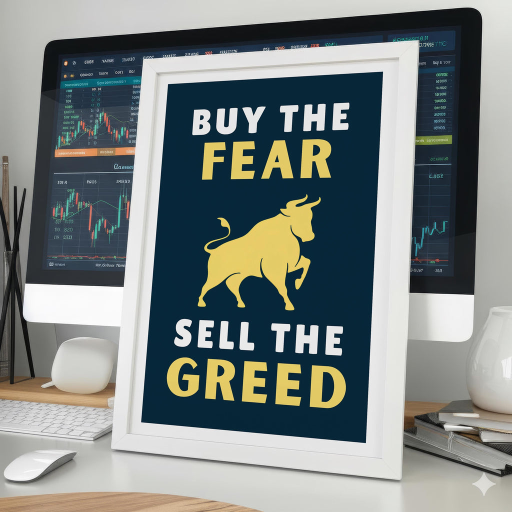 Buy The Fear Sell The Greed | Korku varken al, coşku varken sat | Trader Hediyesi | Finans Posteri | Ofis Dekoru