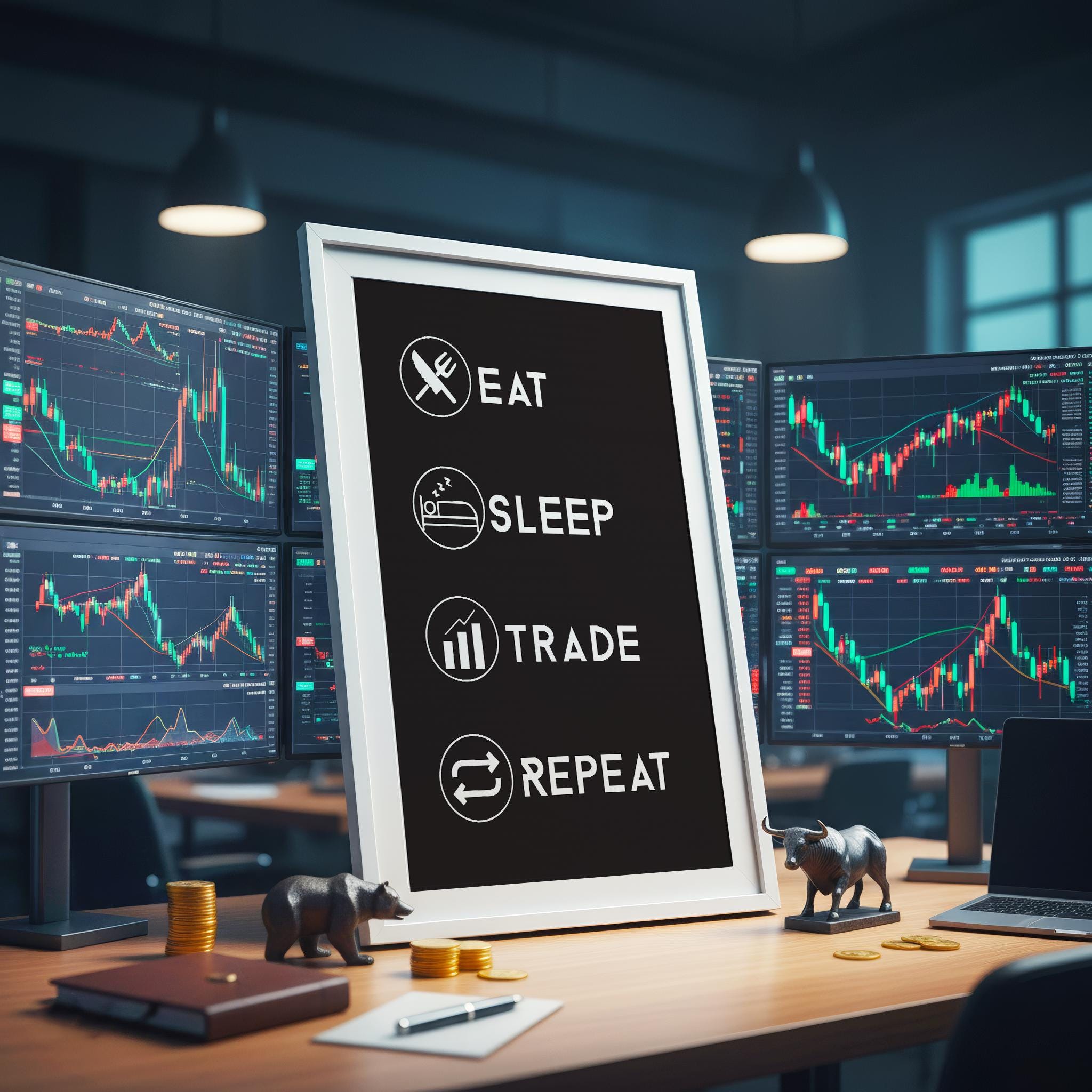 Eat Sleep Trade Repeat Poster | Minimalist Borsa Trader Duvar Sanatı | Trader Hediyesi | Trading Odası Dekor Baskısı