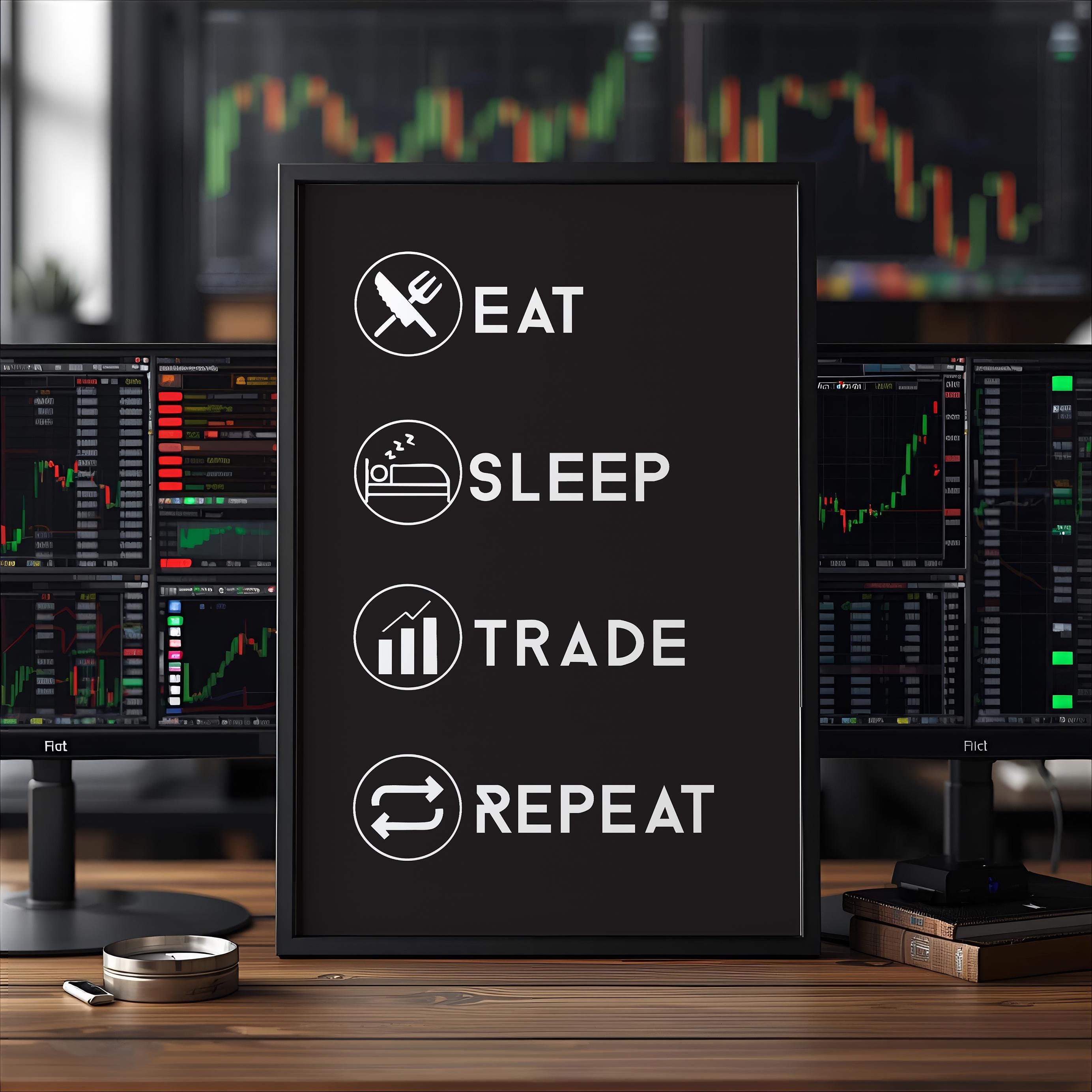 Eat Sleep Trade Repeat Poster | Minimalist Borsa Trader Duvar Sanatı | Trader Hediyesi | Trading Odası Dekor Baskısı