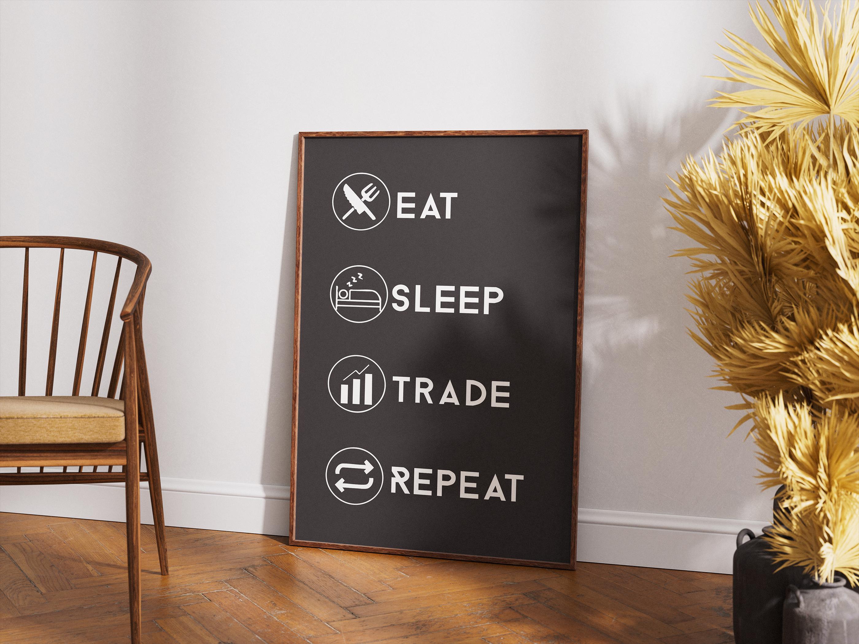Eat Sleep Trade Repeat Poster | Minimalist Borsa Trader Duvar Sanatı | Trader Hediyesi | Trading Odası Dekor Baskısı