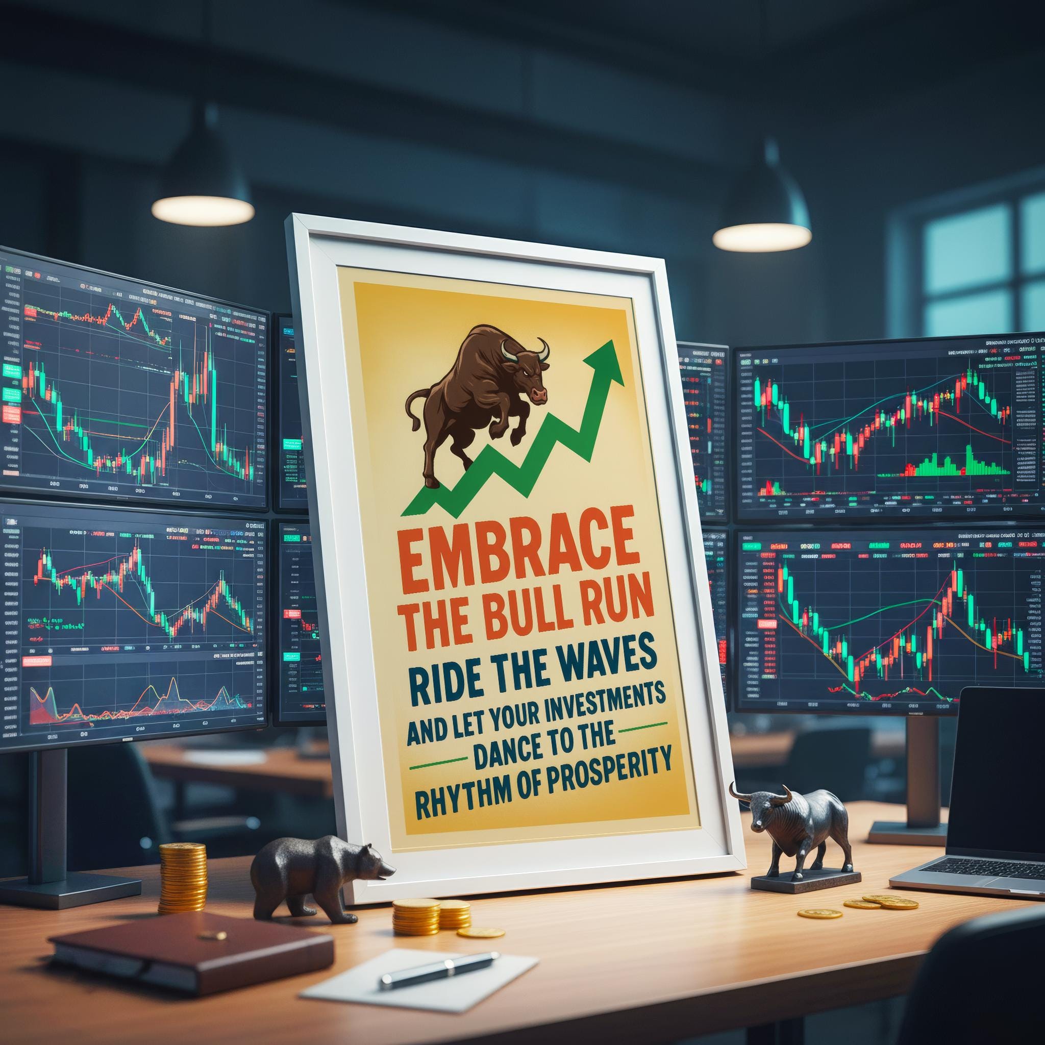 Bull Run Vintage Yatırım Posteri: Finansal Sanat Baskısı