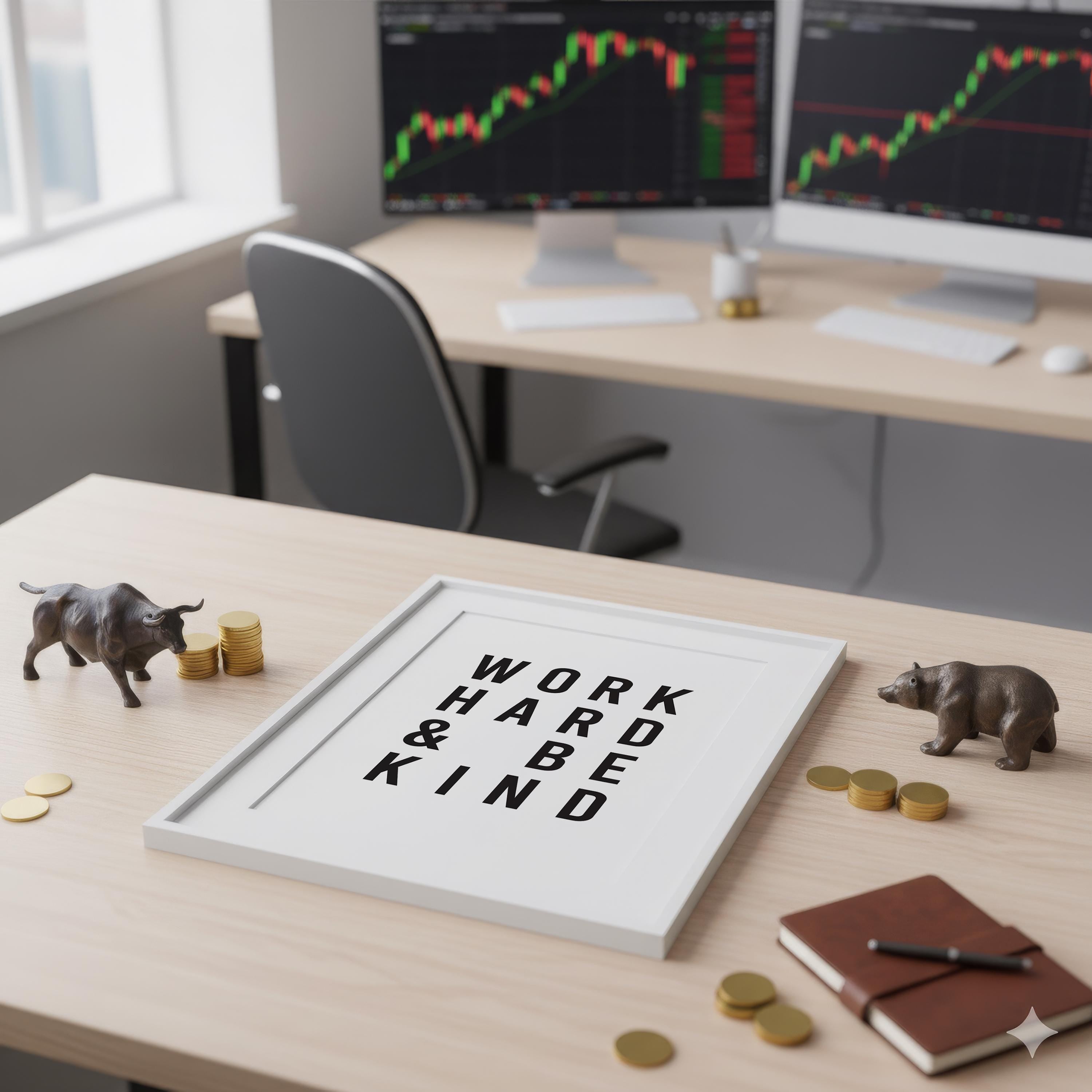Work Hard Be Kind Poster | Minimalist Trader Hediyesi Duvar Sanatı | Ofis ve Ev Dekorasyonu için Motivasyon Baskısı