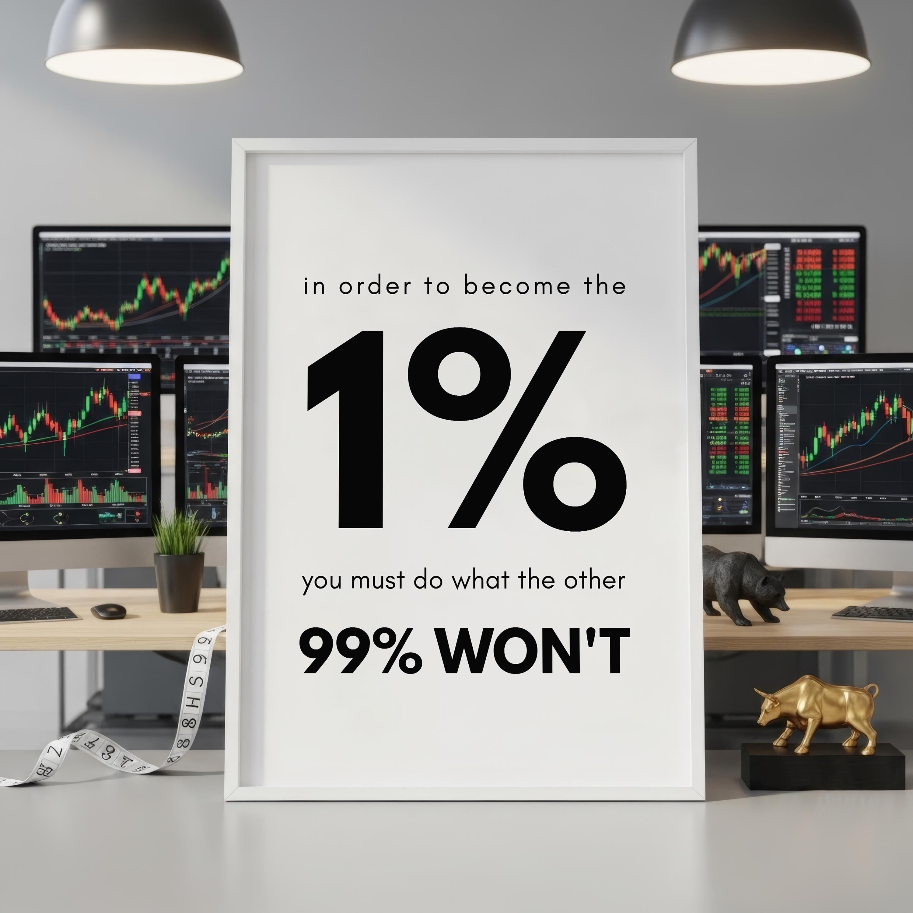Trader Motivasyon Posteri, Ofis Duvar Sanatı, %1 Başarı Alıntısı, Borsa Forex Kripto Dekor, Girişimci Hediyesi, Minimalizm