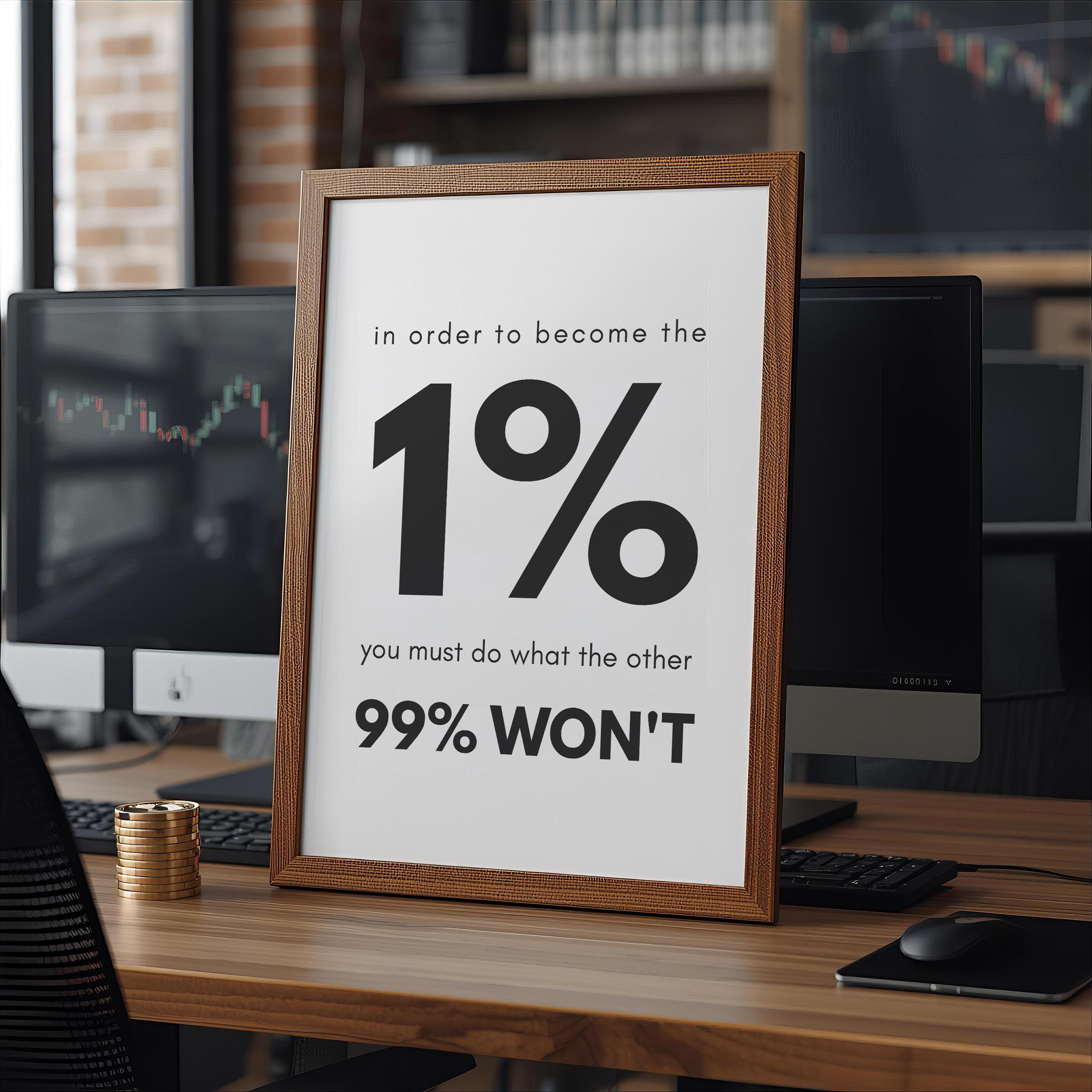 Trader Motivasyon Posteri, Ofis Duvar Sanatı, %1 Başarı Alıntısı, Borsa Forex Kripto Dekor, Girişimci Hediyesi, Minimalizm