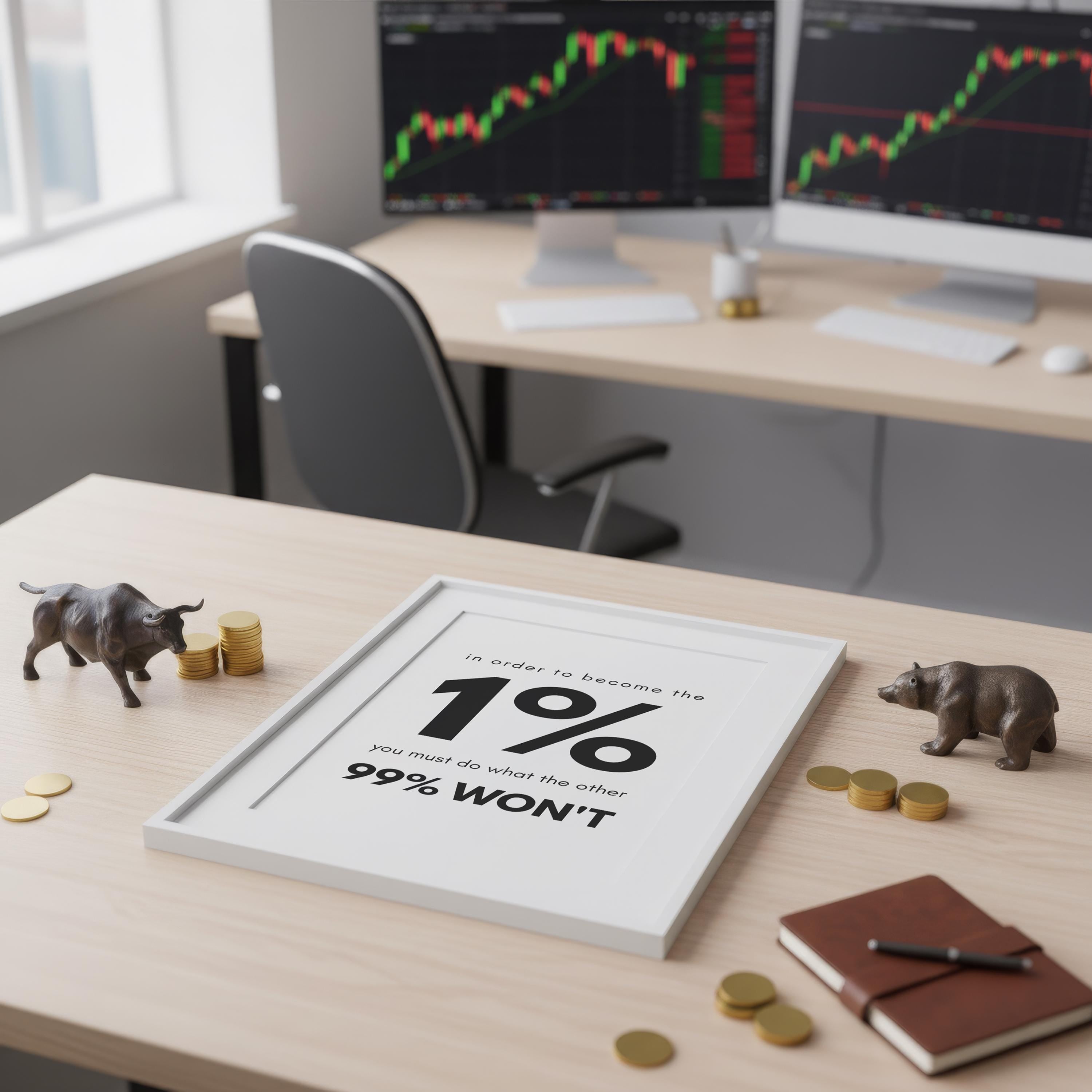Trader Motivasyon Posteri, Ofis Duvar Sanatı, %1 Başarı Alıntısı, Borsa Forex Kripto Dekor, Girişimci Hediyesi, Minimalizm