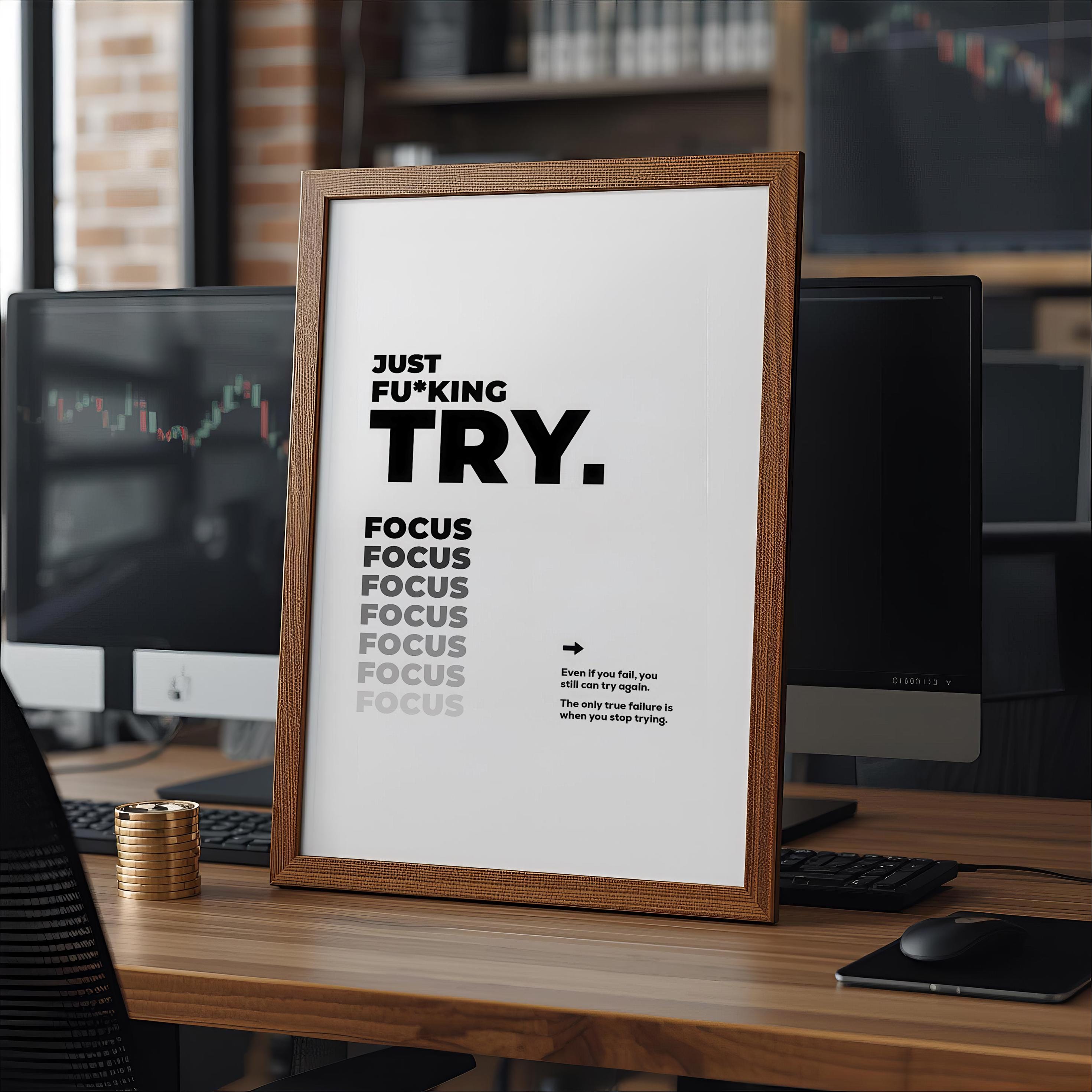 Motivasyonel Duvar Posteri – Sadece Dene! Ofis Dekoru Girişimci Hediyesi Baskı Sanatı