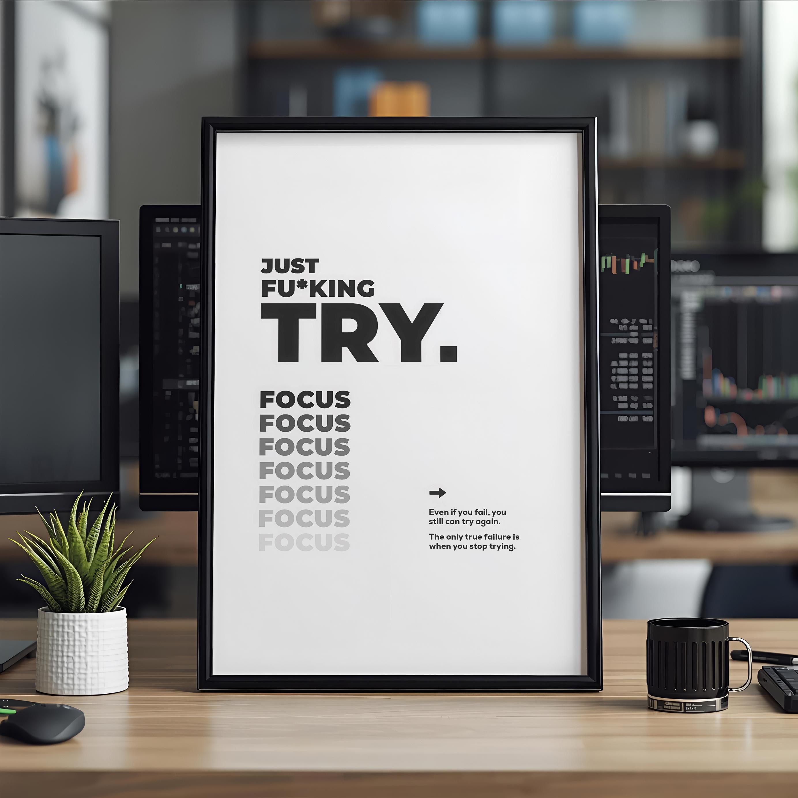 Motivasyonel Duvar Posteri – Sadece Dene! Ofis Dekoru Girişimci Hediyesi Baskı Sanatı