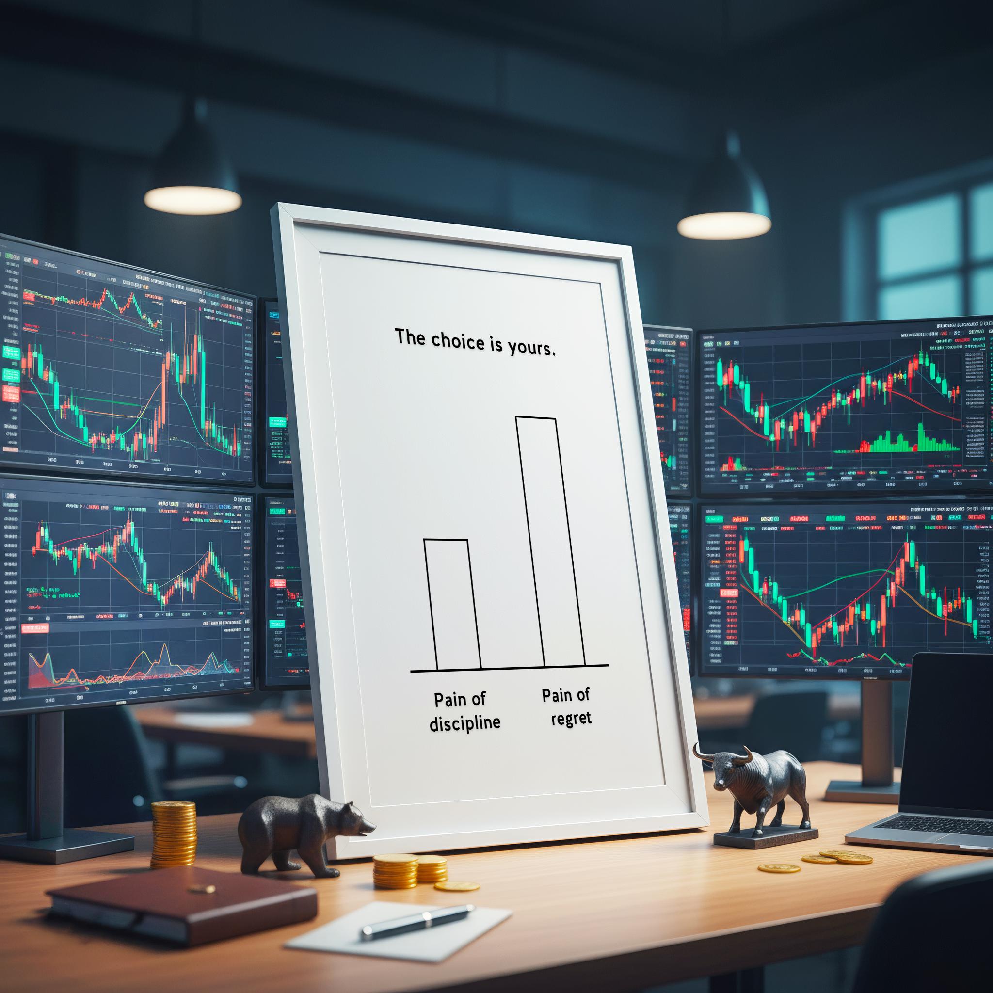 Pain of Discipline vs Regret | Disiplin mi Pişmanlık mı Posteri | Trading Psikolojisi Duvar Sanatı | Yatırımcı Mindset Baskı