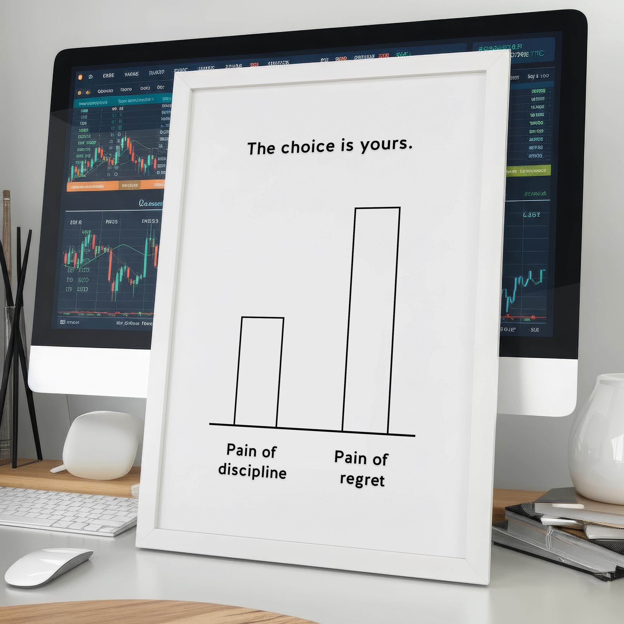 Pain of Discipline vs Regret | Disiplin mi Pişmanlık mı Posteri | Trading Psikolojisi Duvar Sanatı | Yatırımcı Mindset Baskı