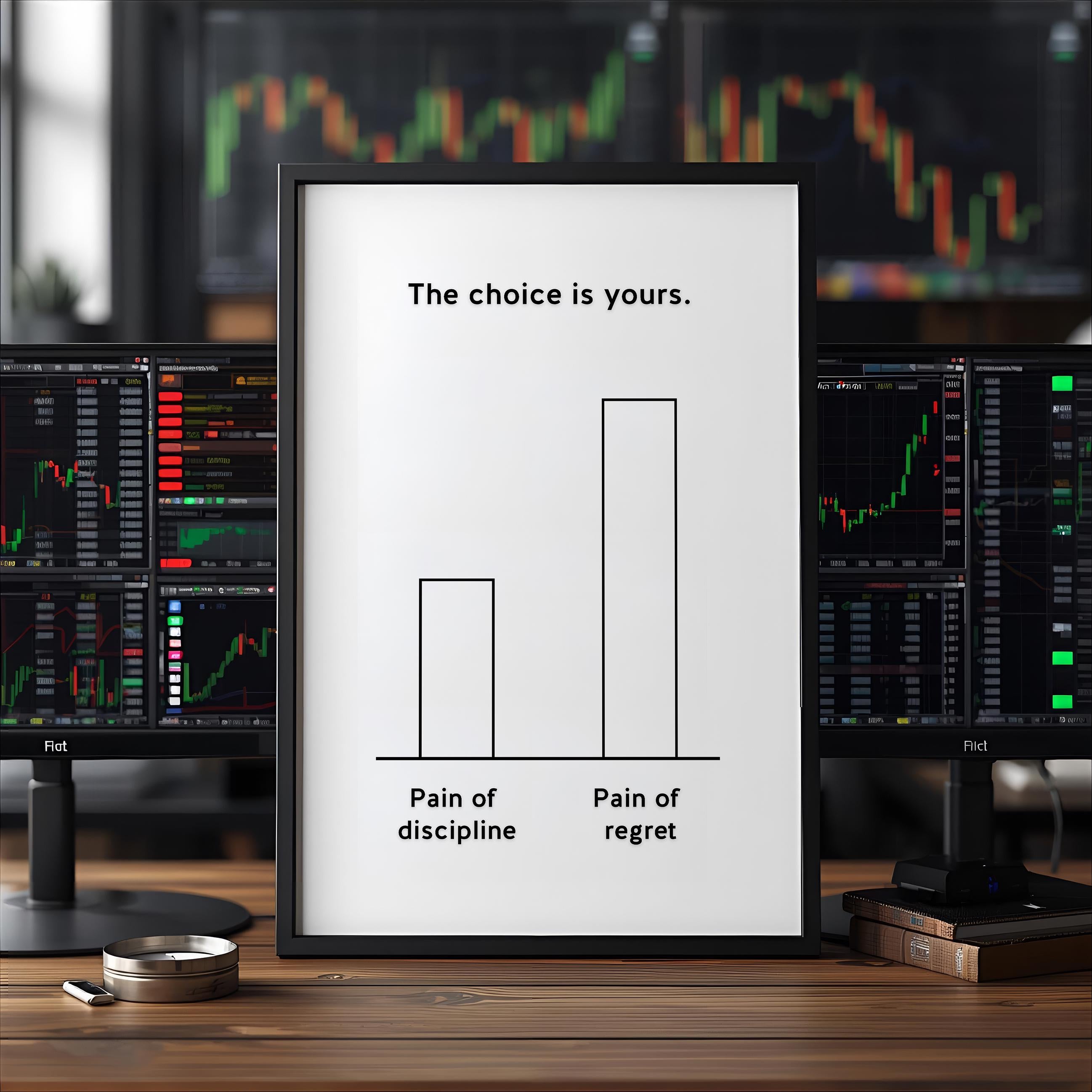 Pain of Discipline vs Regret | Disiplin mi Pişmanlık mı Posteri | Trading Psikolojisi Duvar Sanatı | Yatırımcı Mindset Baskı