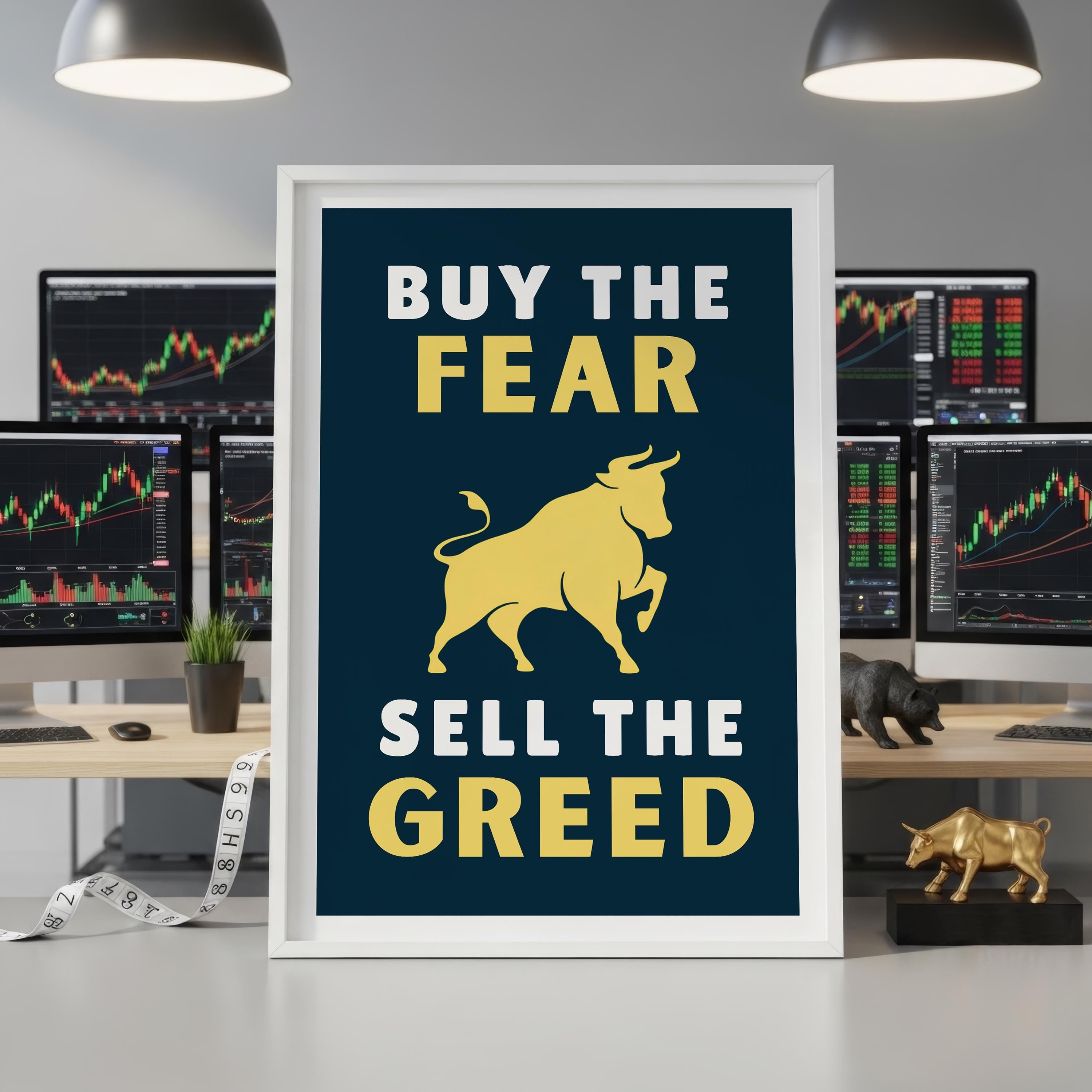 Buy The Fear Sell The Greed | Korku varken al, coşku varken sat | Trader Hediyesi | Finans Posteri | Ofis Dekoru