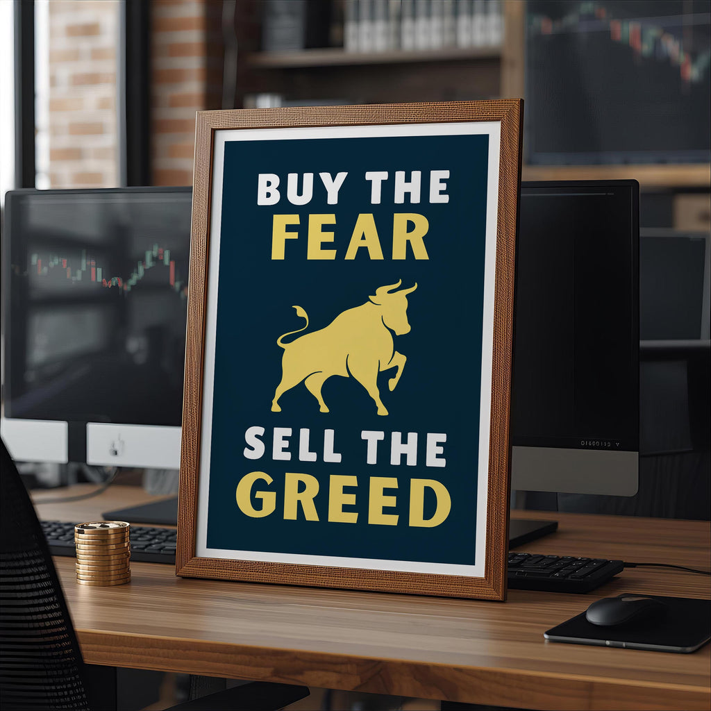 Buy The Fear Sell The Greed | Korku varken al, coşku varken sat | Trader Hediyesi | Finans Posteri | Ofis Dekoru