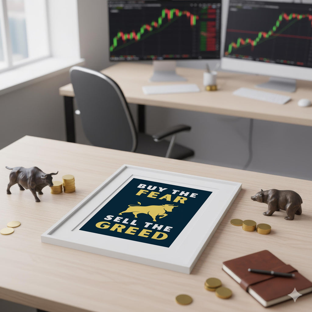 Buy The Fear Sell The Greed | Korku varken al, coşku varken sat | Trader Hediyesi | Finans Posteri | Ofis Dekoru
