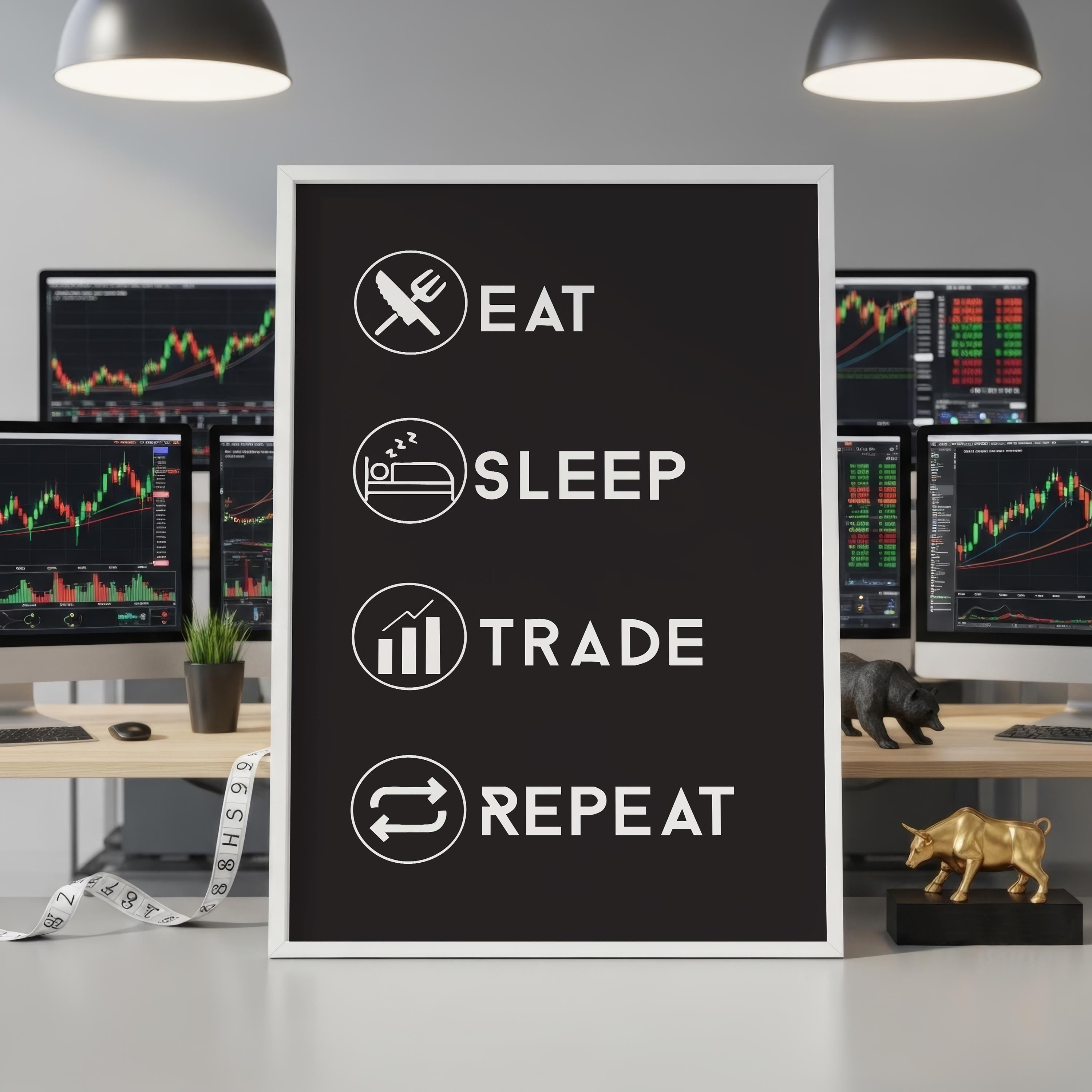Eat Sleep Trade Repeat Poster | Minimalist Borsa Trader Duvar Sanatı | Trader Hediyesi | Trading Odası Dekor Baskısı