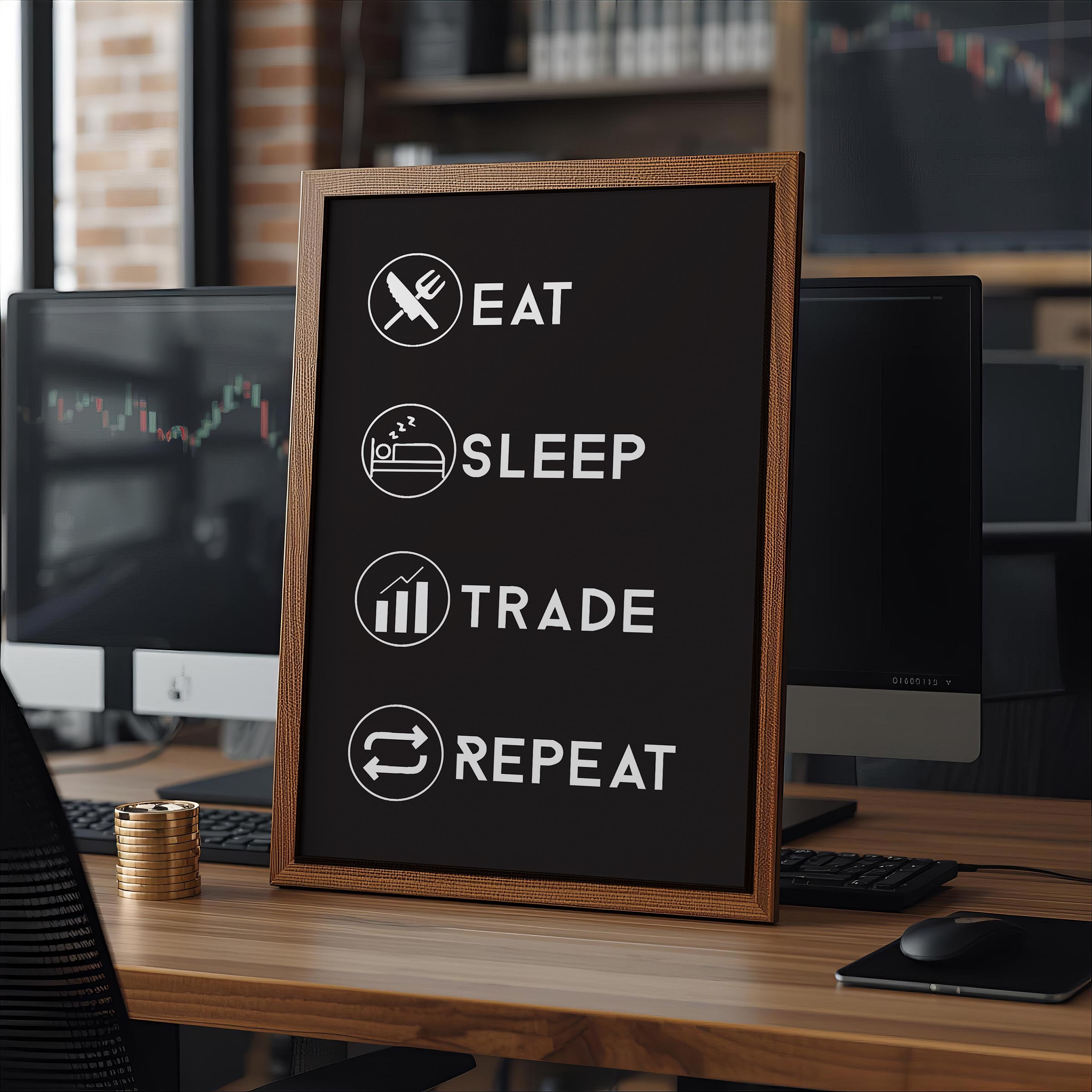 Eat Sleep Trade Repeat Poster | Minimalist Borsa Trader Duvar Sanatı | Trader Hediyesi | Trading Odası Dekor Baskısı