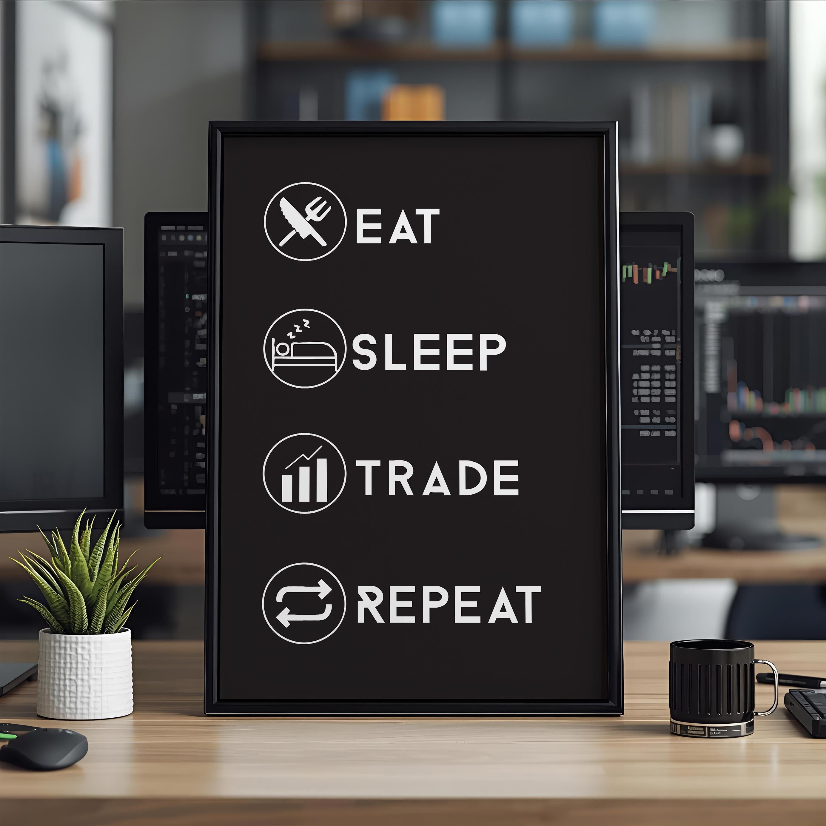 Eat Sleep Trade Repeat Poster | Minimalist Borsa Trader Duvar Sanatı | Trader Hediyesi | Trading Odası Dekor Baskısı
