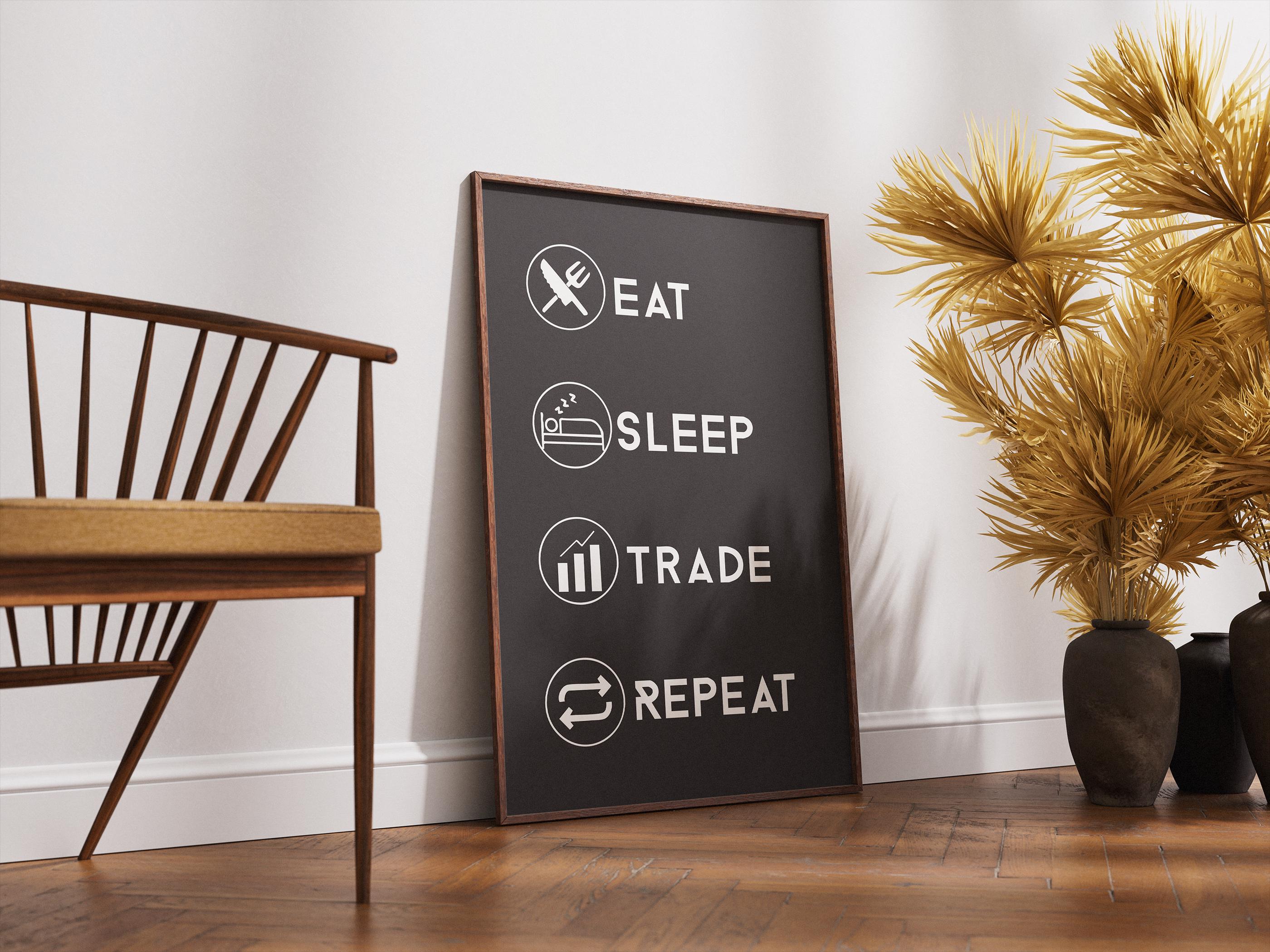 Eat Sleep Trade Repeat Poster | Minimalist Borsa Trader Duvar Sanatı | Trader Hediyesi | Trading Odası Dekor Baskısı