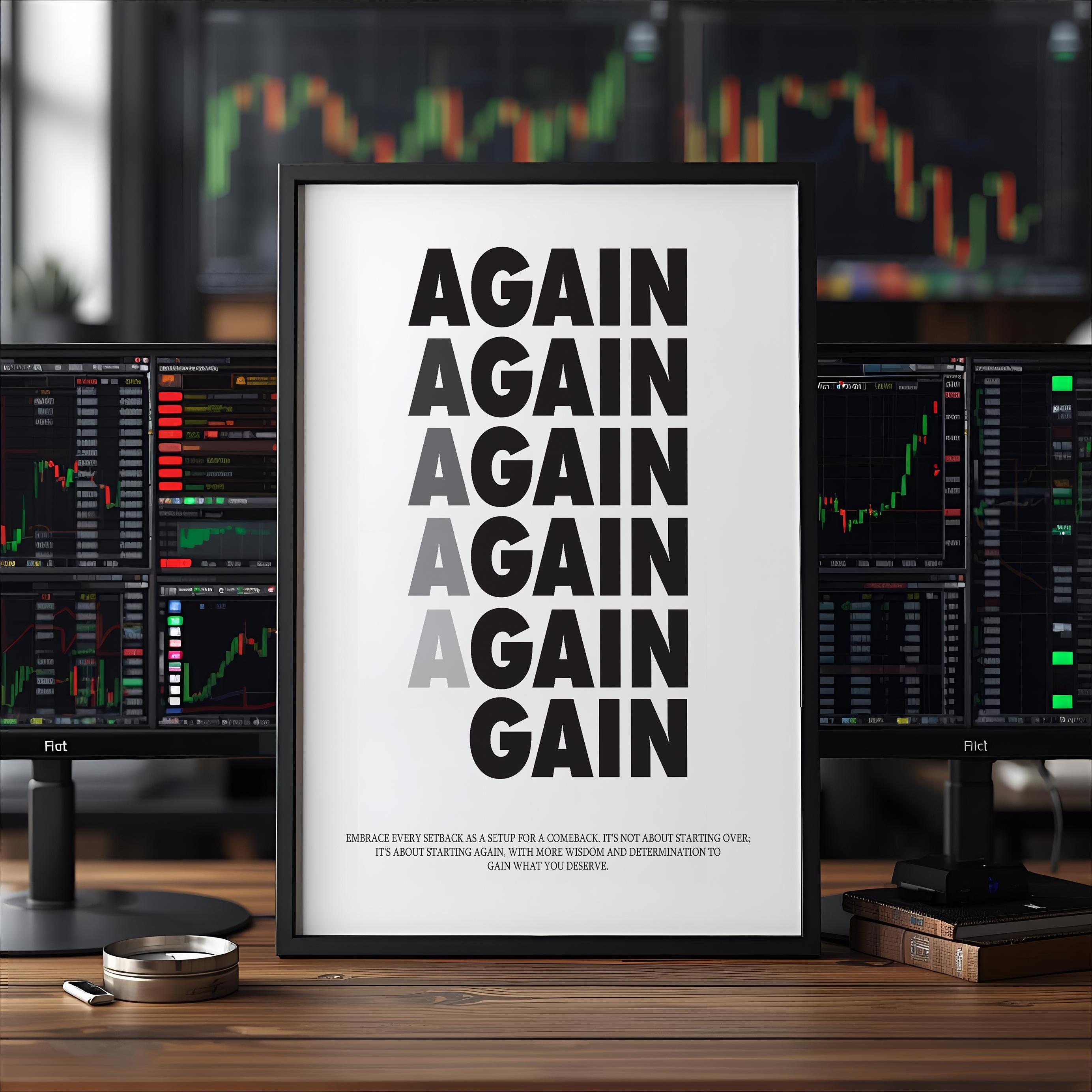 Minimalist Motivasyonel Duvar Sanatı Posteri | Again and Gain| İlham Verici Ev Ofis Dekor Hediyesi