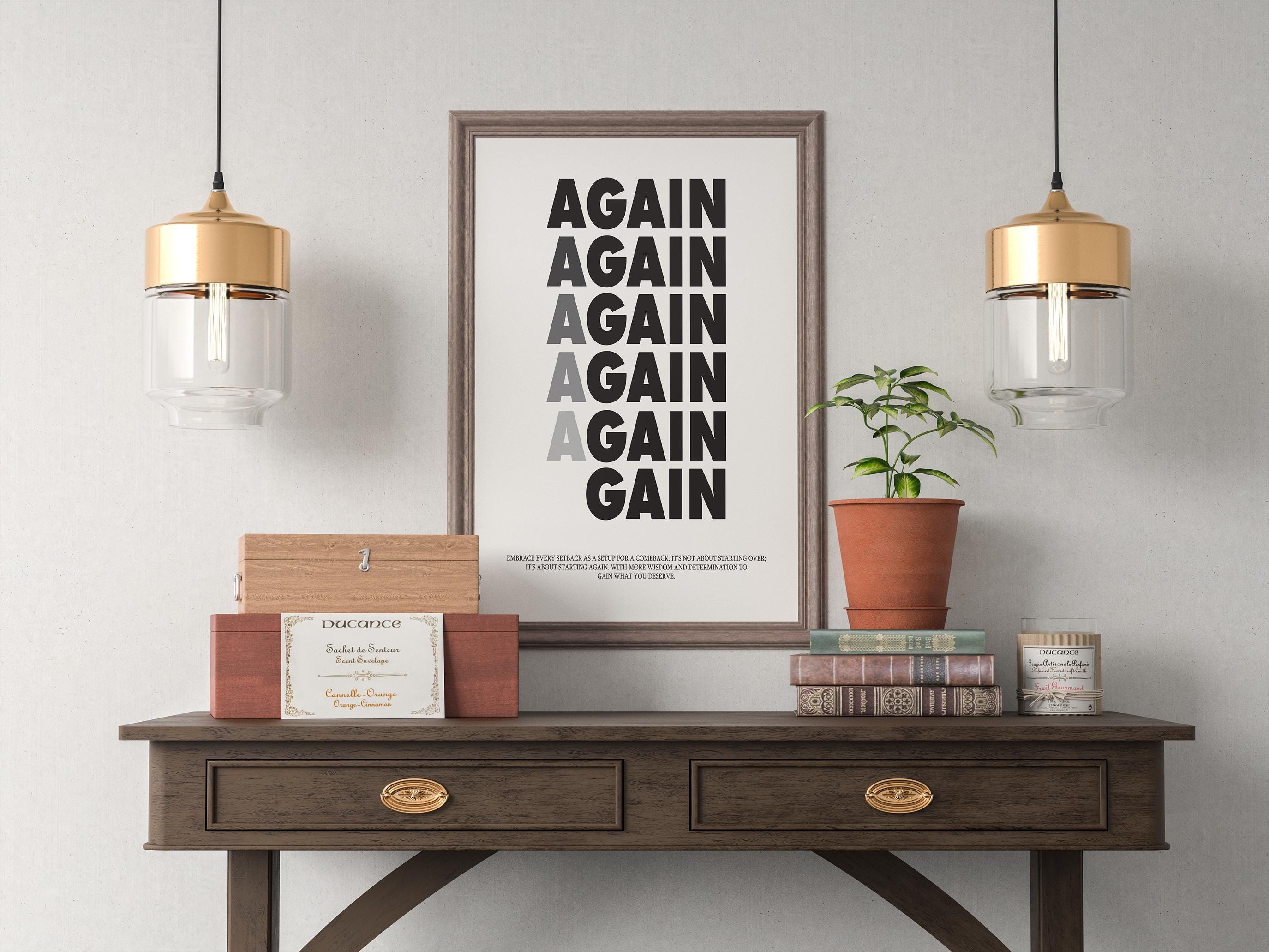 Minimalist Motivasyonel Duvar Sanatı Posteri | Again and Gain| İlham Verici Ev Ofis Dekor Hediyesi