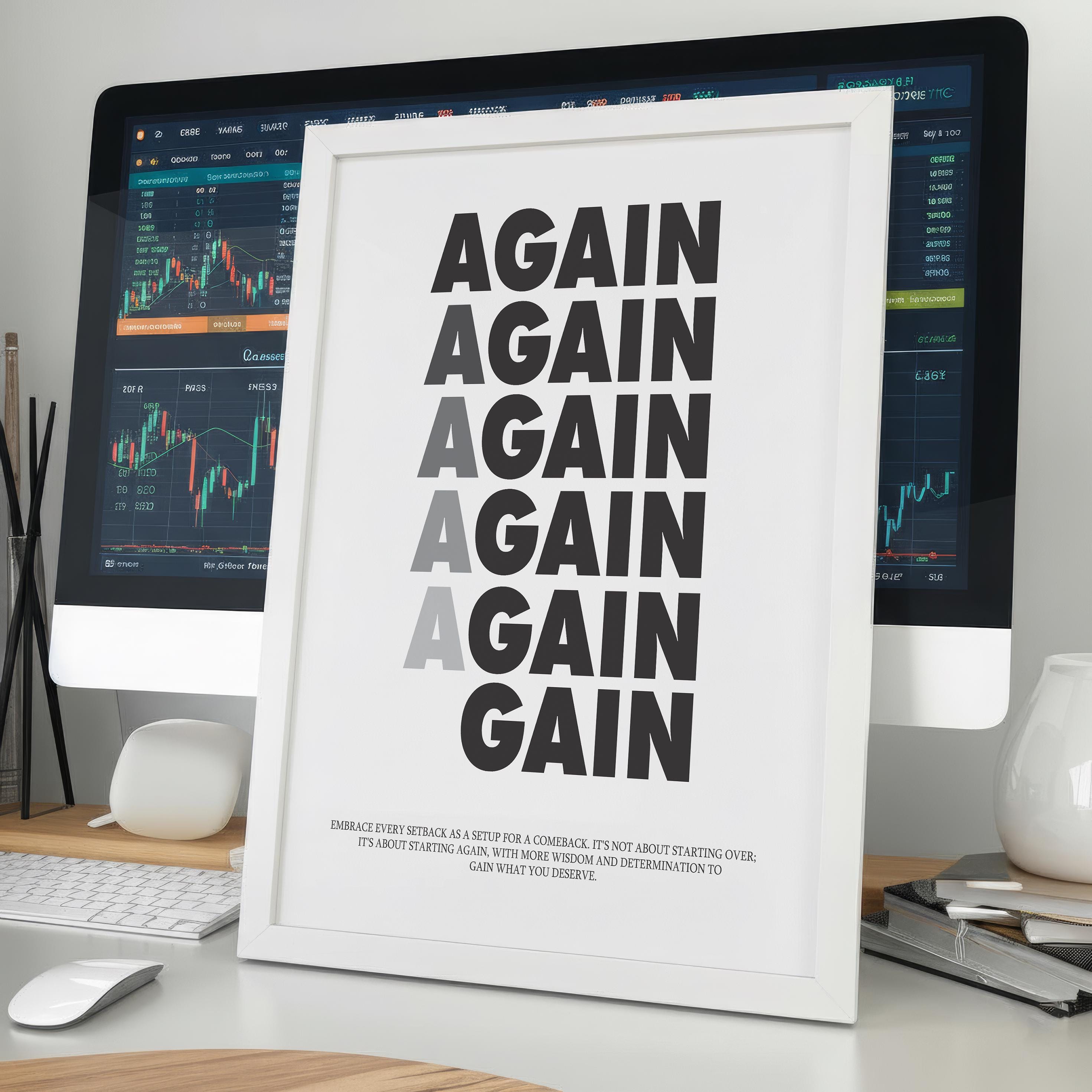 Minimalist Motivasyonel Duvar Sanatı Posteri | Again and Gain| İlham Verici Ev Ofis Dekor Hediyesi