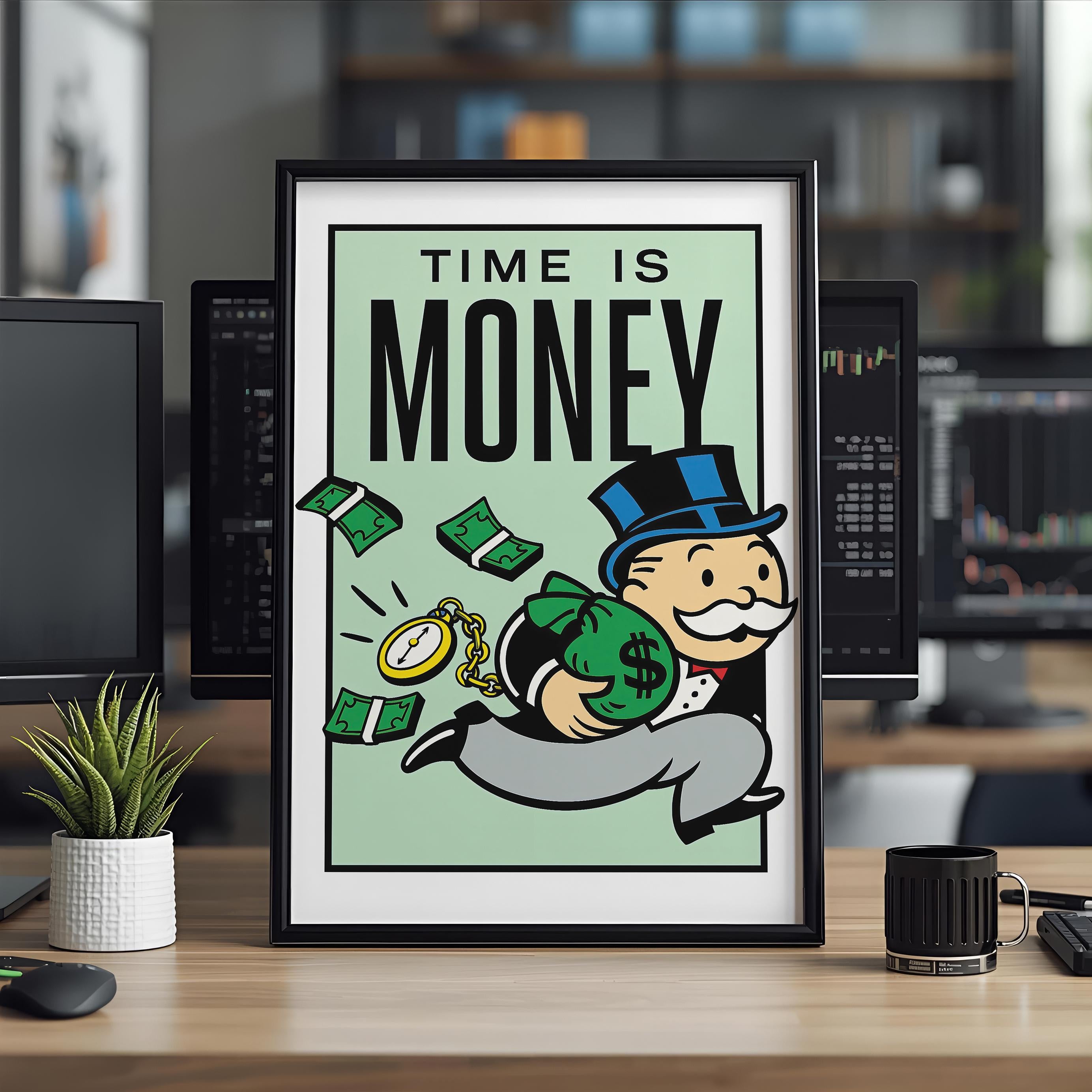 Time Is Money Monopoly Posteri | Motivasyonel Duvar Sanatı | Girişimci Ofis Dekoru | Rulo Kanvas Baskı
