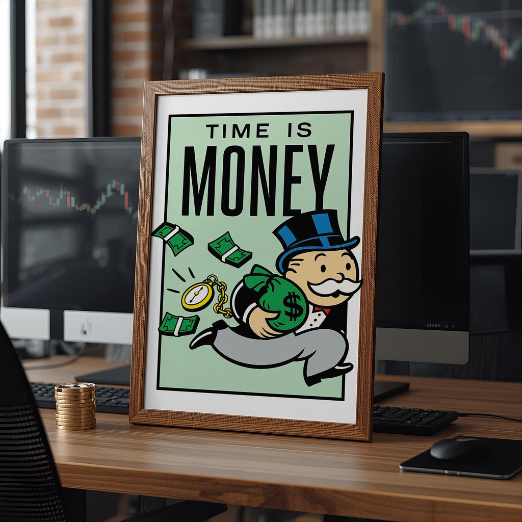 Time Is Money Monopoly Posteri | Motivasyonel Duvar Sanatı | Girişimci Ofis Dekoru | Rulo Kanvas Baskı