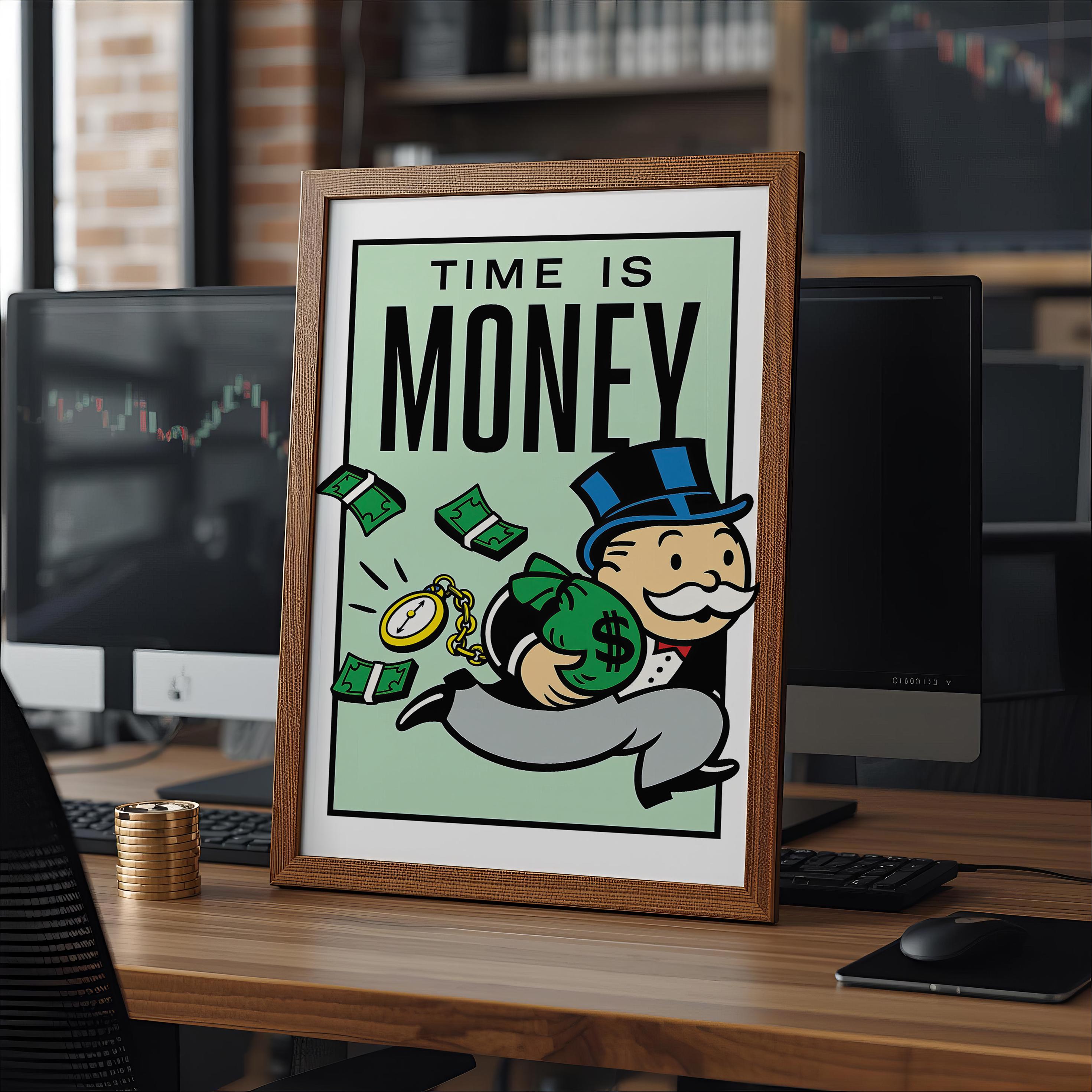 Time Is Money Monopoly Posteri | Motivasyonel Duvar Sanatı | Girişimci Ofis Dekoru | Rulo Kanvas Baskı