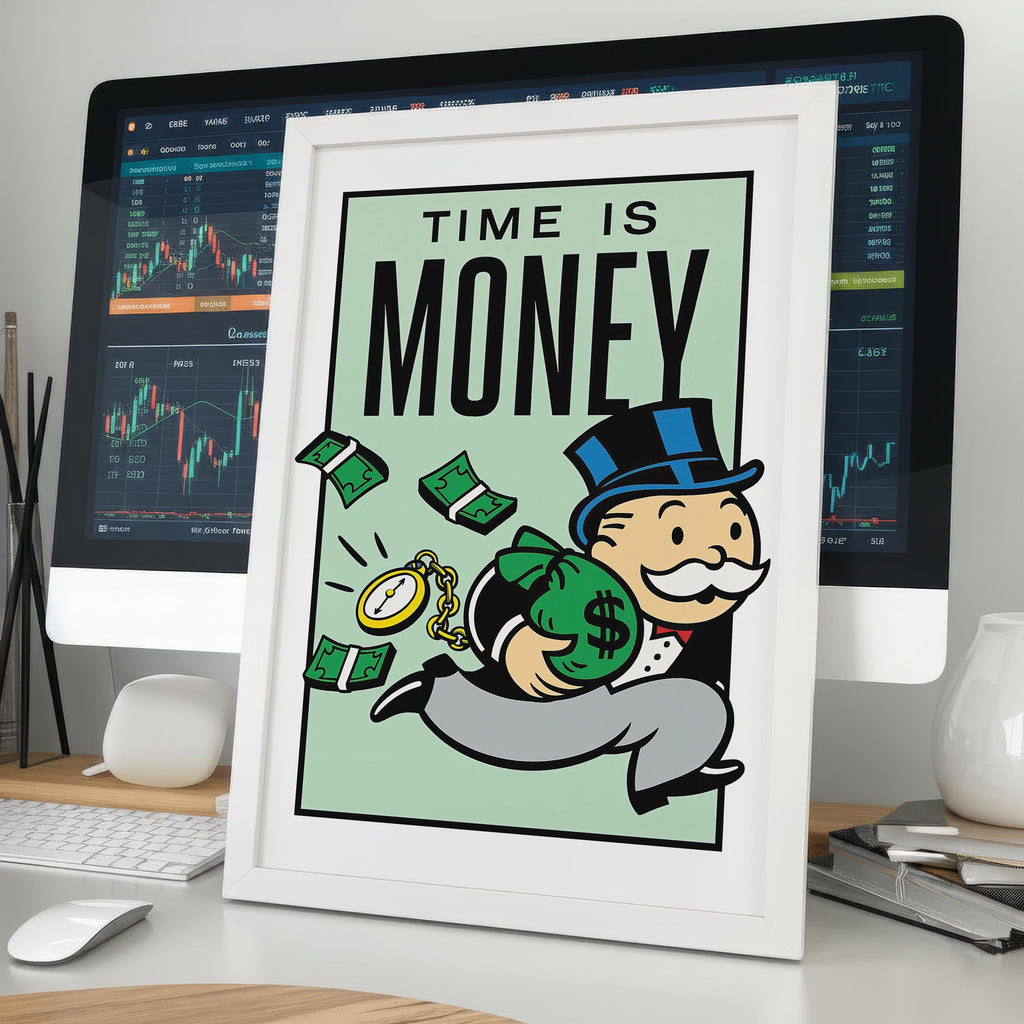 Time Is Money Monopoly Posteri | Motivasyonel Duvar Sanatı | Girişimci Ofis Dekoru | Rulo Kanvas Baskı