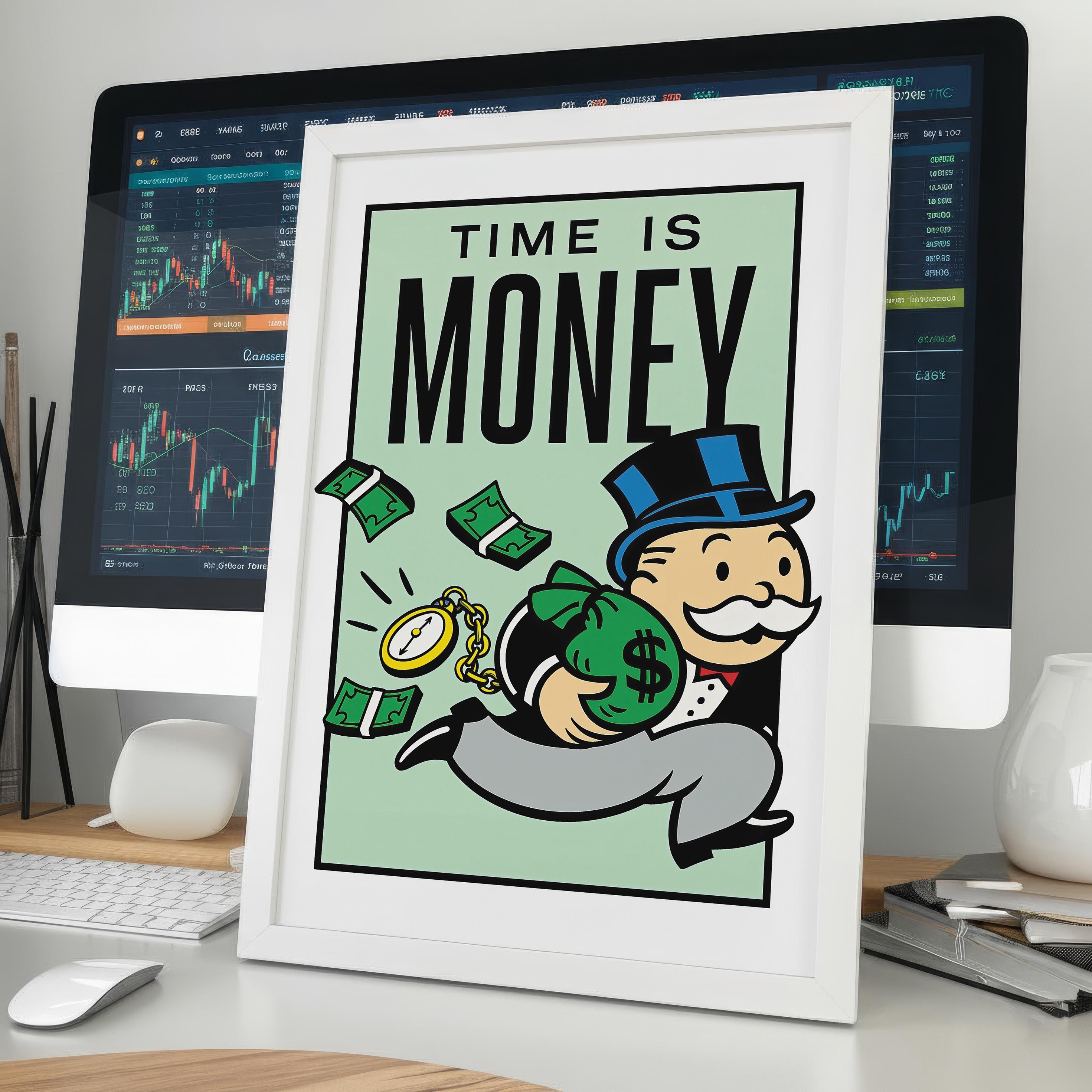Time Is Money Monopoly Posteri | Motivasyonel Duvar Sanatı | Girişimci Ofis Dekoru | Rulo Kanvas Baskı