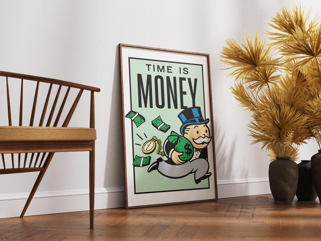 Time Is Money Monopoly Posteri | Motivasyonel Duvar Sanatı | Girişimci Ofis Dekoru | Rulo Kanvas Baskı