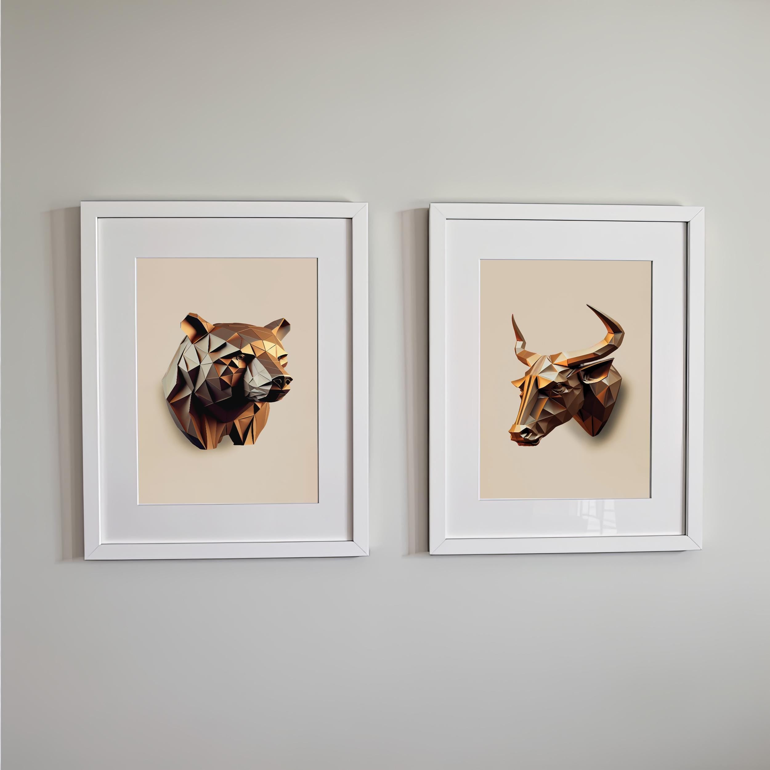 Bull ve Bear Poster Seti, Geometrik Borsa Duvar Sanatı, Ofis İçin Hisse Senedi Dekor, Modern Yatırımcı Hediyesi, Forex Kripto Sanat Baskısı