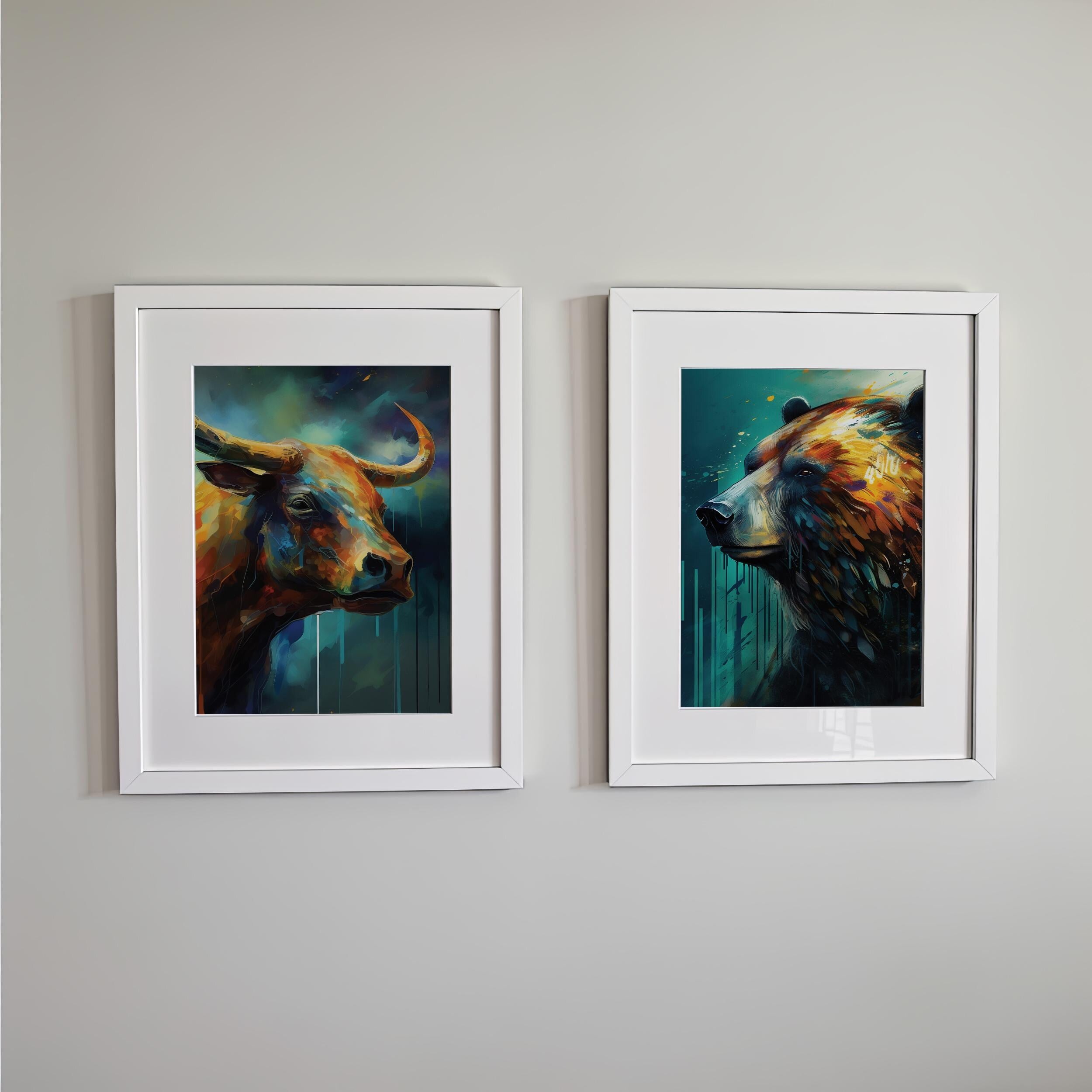 Boğa ve Ayı Sanat Baskı Seti | Borsa Duvar Sanatı | Trader Hediyesi | Finans Ofis Posteri